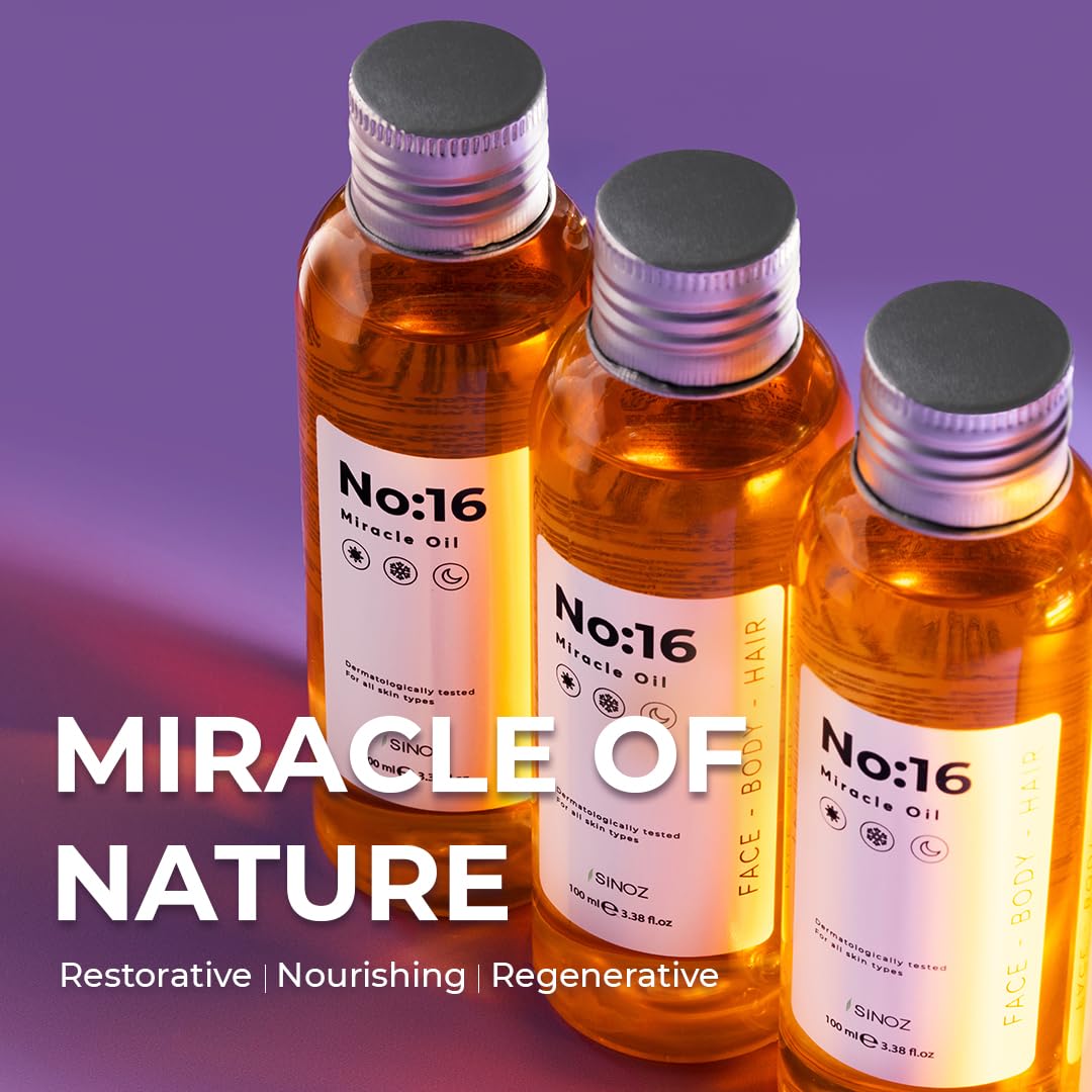 Miracle Oil No.16 - 100ml Multi-Purpose Nourishing Oil for Face, Body & Hair with 16 Botanical Oils | Hydrates Dry Skin, Adds Shine to Hair | Perfect for Daily Skincare, Hair Treatment & Massage