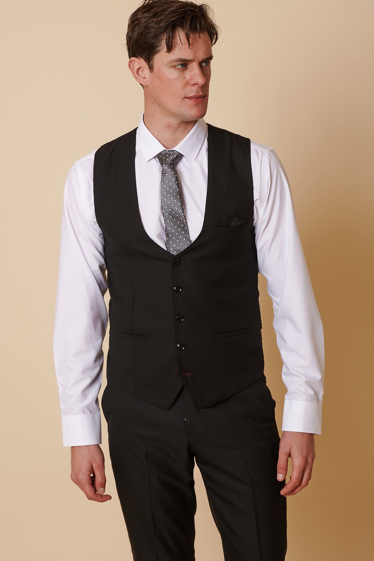 DANNY Men's Black Single Breasted Waistcoat Vest - Slim Fit Formal Wear for Weddings, Business & Special Occasions