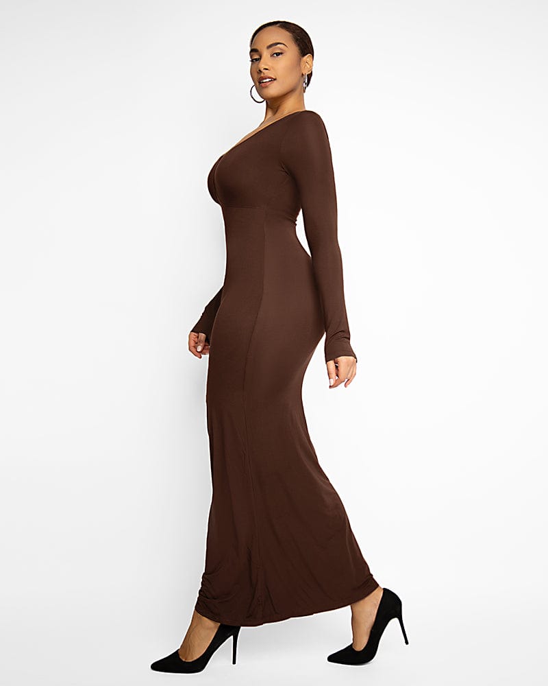 Slim Fit Shaping Maxi Dress for Women - Flattering Bodycon Long Dress with Side Pockets - Perfect for Weddings, Parties & Summer Vacations