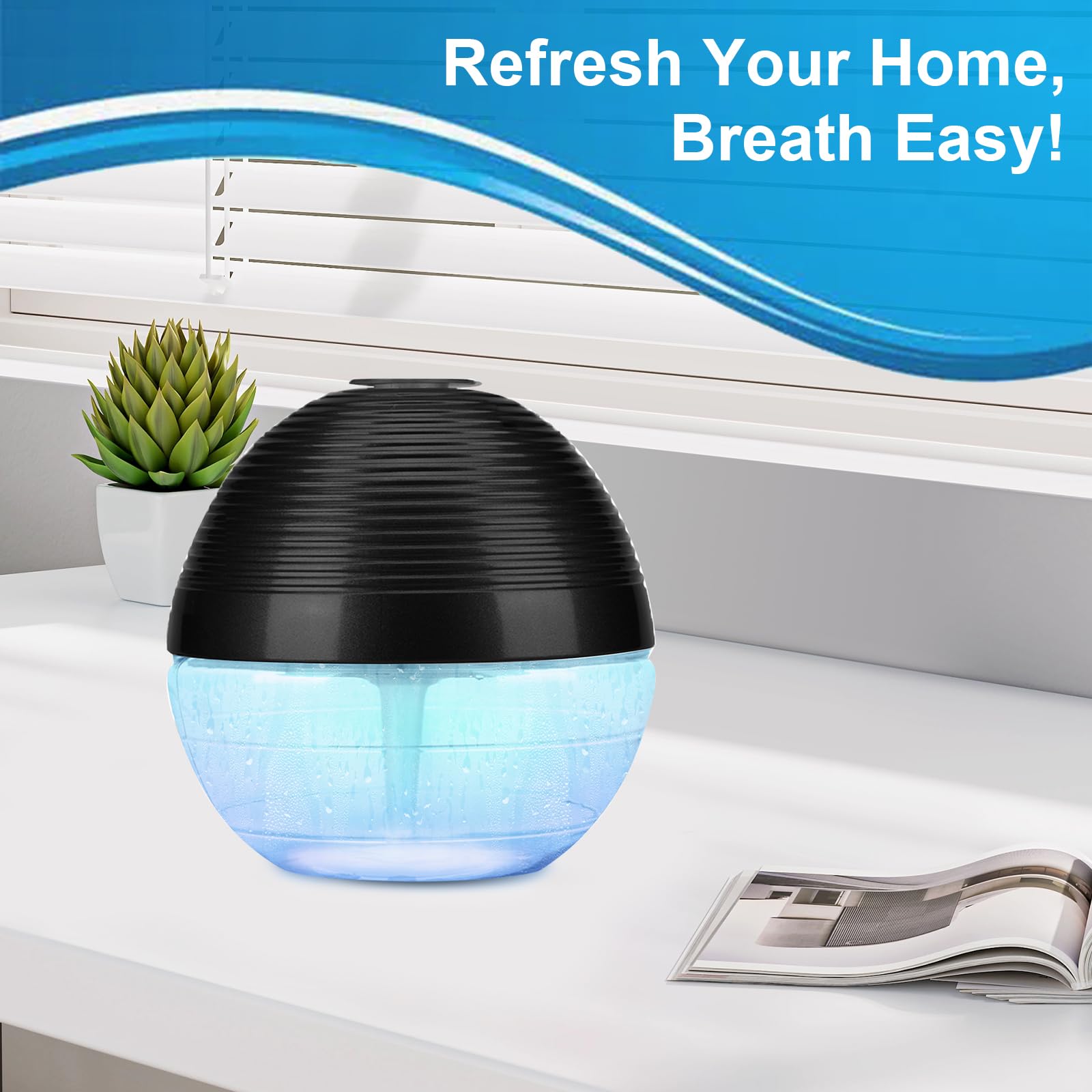 Water-Based Air Purifier & Freshener with 6 Colorful LED Lights - Portable Air Washer & Revitalizer for Home, Office, Bedroom (Black) | Improves Indoor Air Quality & Creates Relaxing Atmosphere