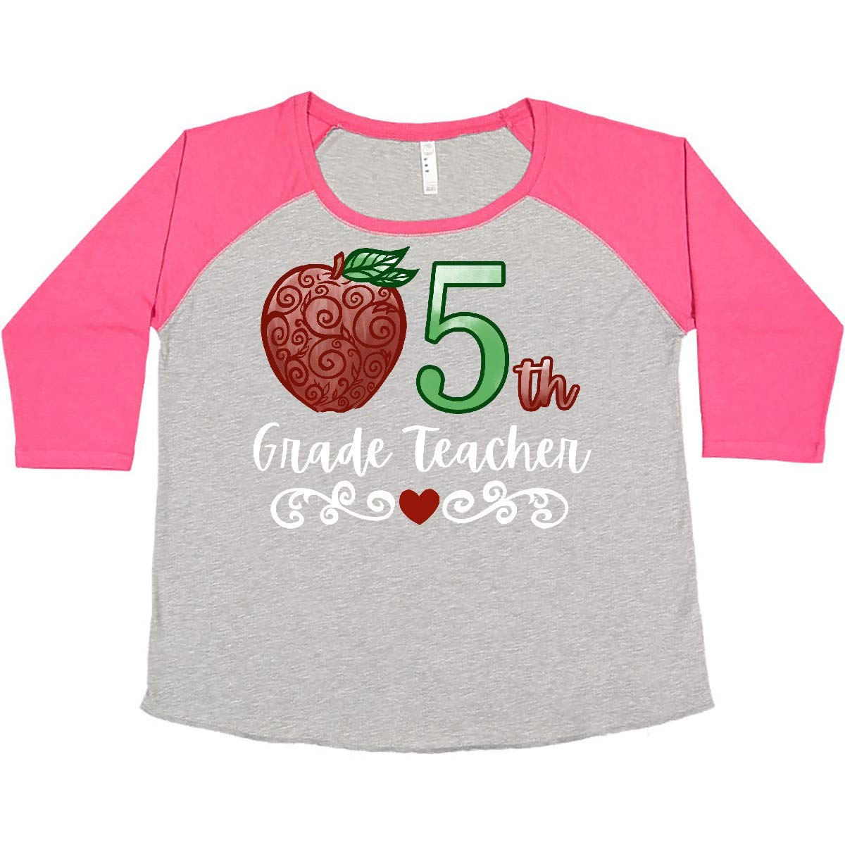 Inktastic 5th Grade Teacher T-Shirt with Red Apple Design - Women's Plus Size Comfortable Cotton Tee for Classroom, Teacher Appreciation Week & Casual Wear