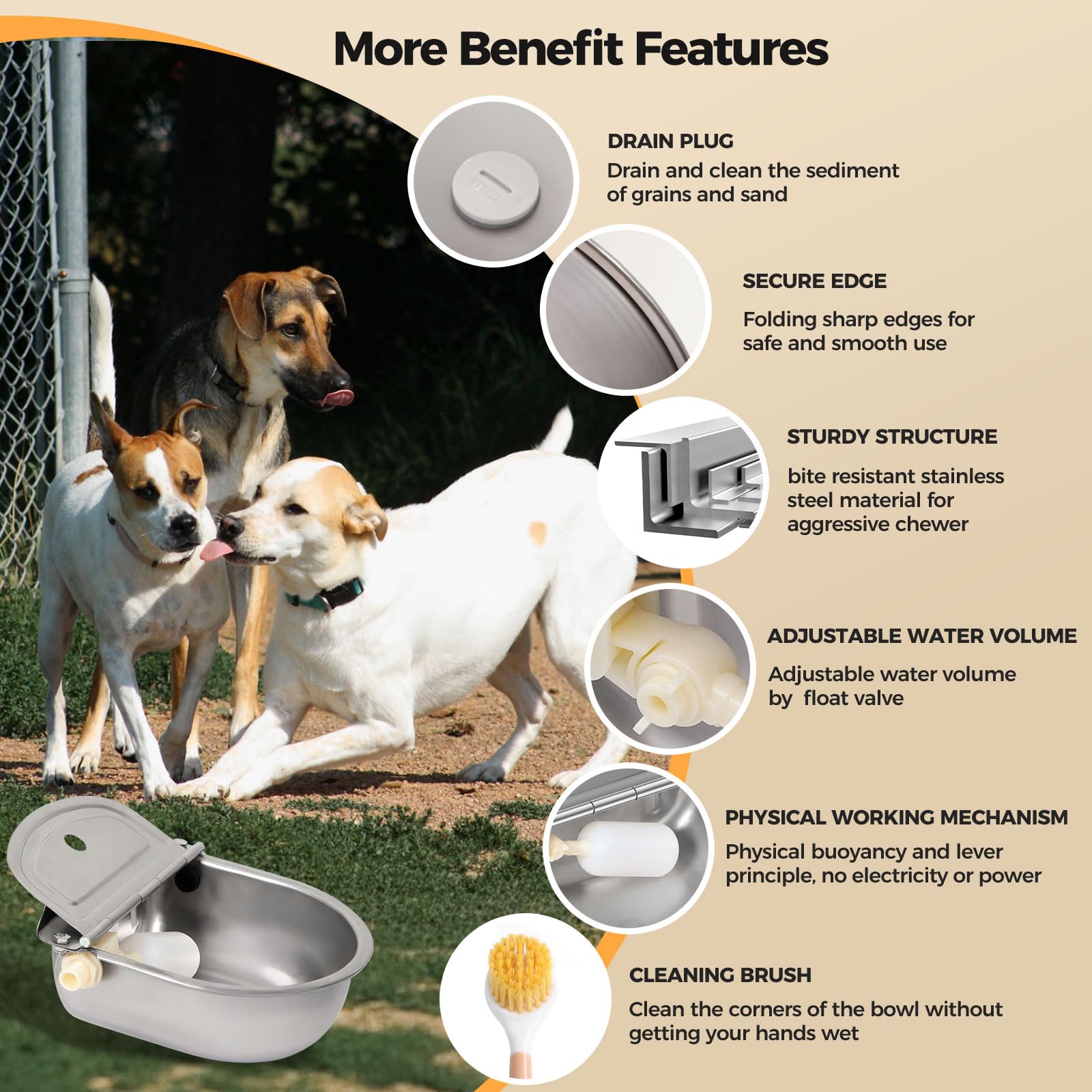 BinetGo Automatic Dog Water Dispenser - Stainless Steel Outdoor Pet Water Bowl with Bite-Resistant Design, Drain Plug & Float Valve - Ideal for Dogs, Goats & Livestock - Perfect for Backyards, Farms & Outdoor Use