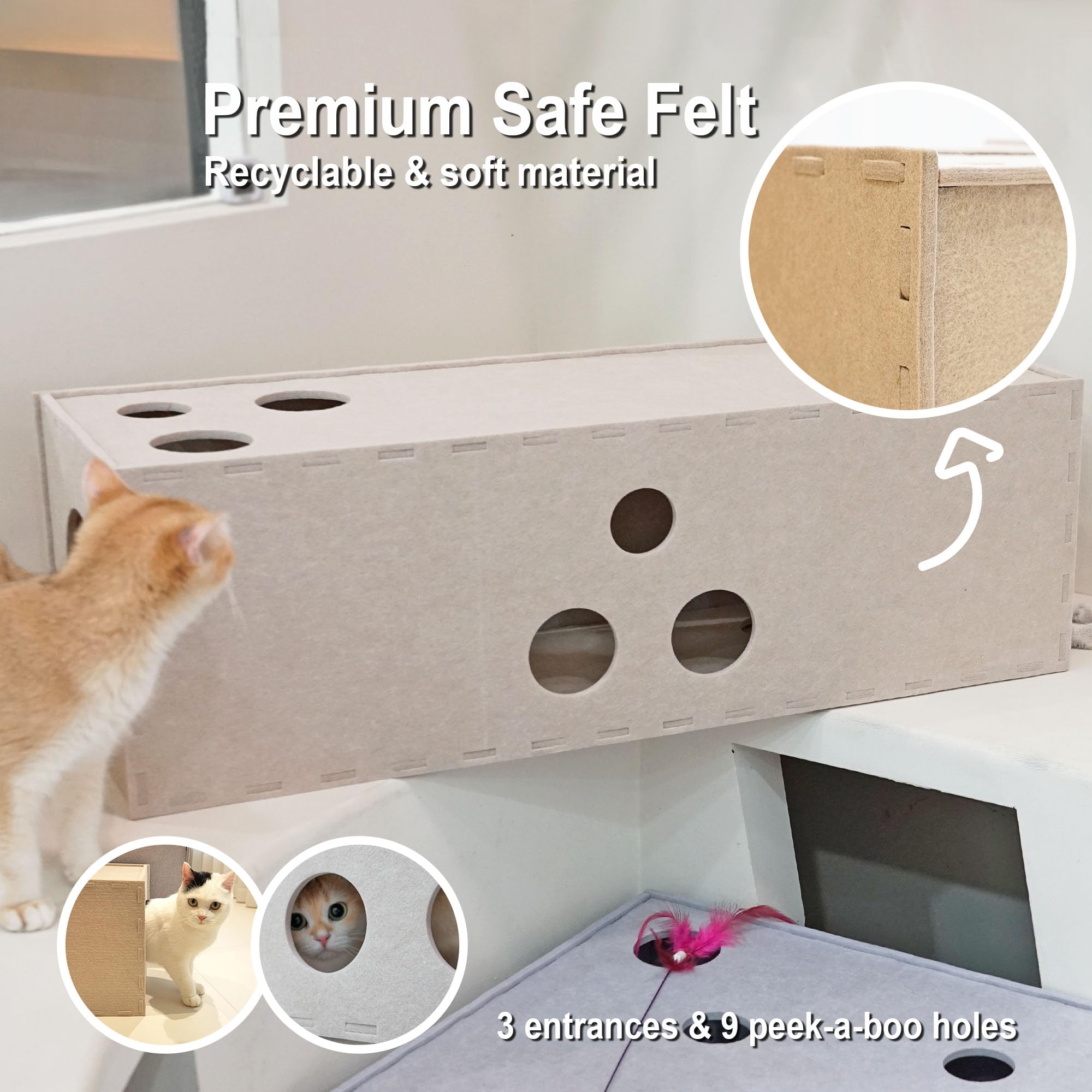 Aberatail Cat Hideaway Tunnel - Soft Felt Interactive Cat Toy with Peek Holes, Cat Cave & Cube for Indoor Cats (Small, Medium, Large) - Perfect for Playtime, Napping & Exercise
