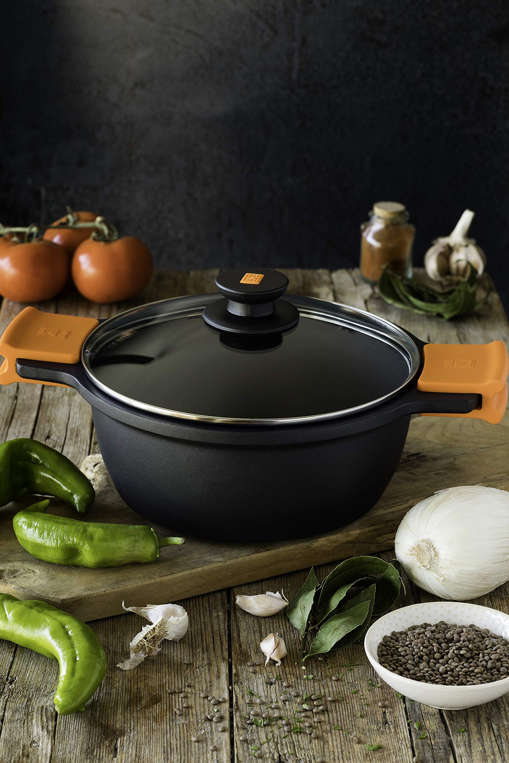 Premium 5-Piece Nonstick Cast Aluminum Cookware Set - Induction Compatible, Durable & Scratch-Resistant, Black - Perfect for Frying, Sautéing & Everyday Cooking [Amazon Exclusive]