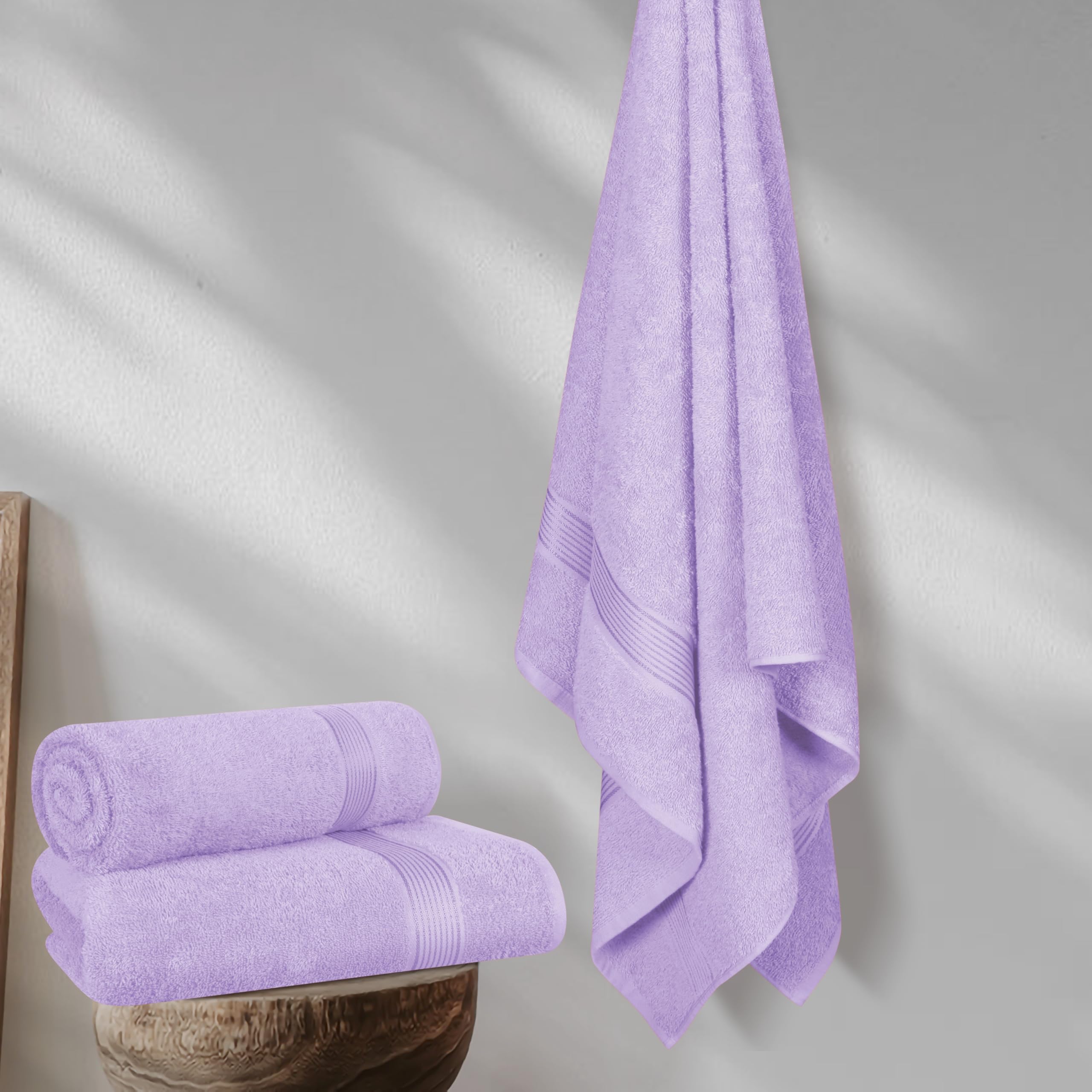 Belizzi Home 2 Pack Oversized Cotton Bath Towels 28x55 Inches - Ultra Absorbent, Quick Dry, Lightweight - Perfect for Gym, Travel, Camping, Pool & Spa - Dark Purple