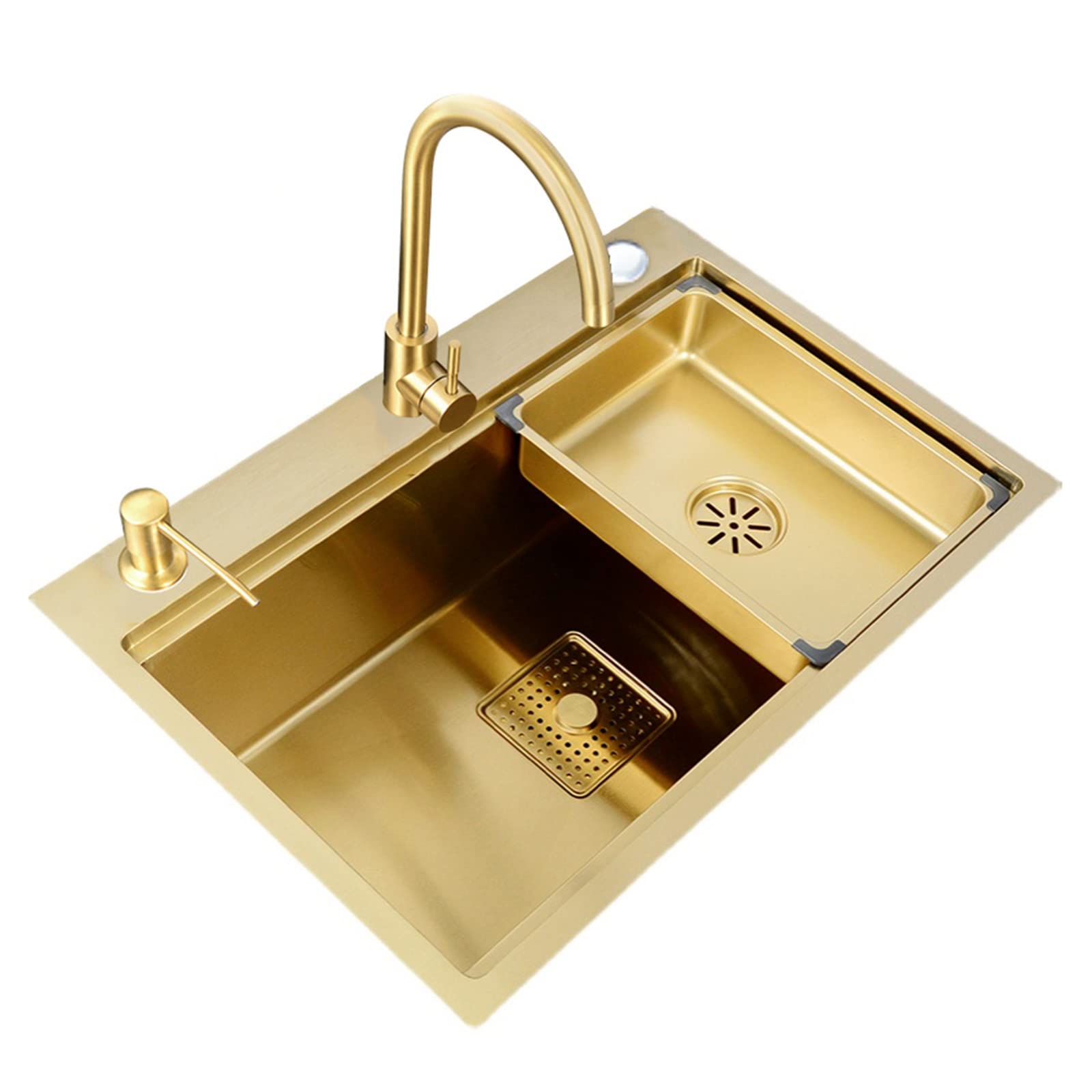 Golden Stainless Steel Large Single Bowl Kitchen Sink with Soap Dispenser - Heavy Duty Bar & Island Sink Set with Installation Accessories - Perfect for Home Kitchen Renovation & Commercial Bars