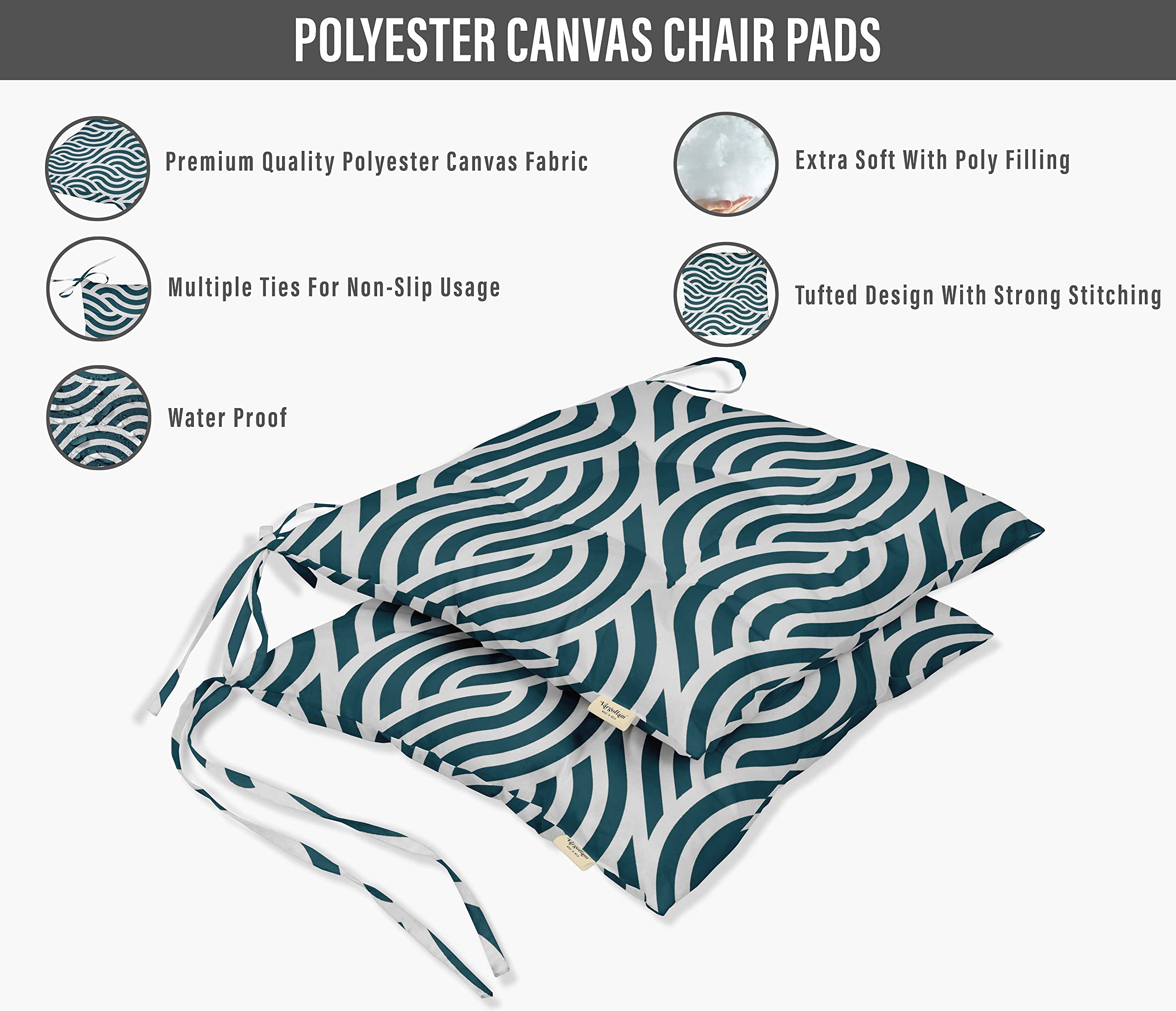 Water Resistant Indoor/Outdoor Tufted Square Patio Cushion Set of 2 - 19-inch Green Abstract Print Seat Cushions for Garden, Poolside & Deck Furniture