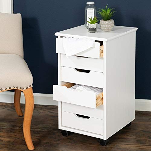 6-Drawer Rolling Utility Cart with Wheels - Gray, Tan & White for Home, Office, Garage Organization & Storage