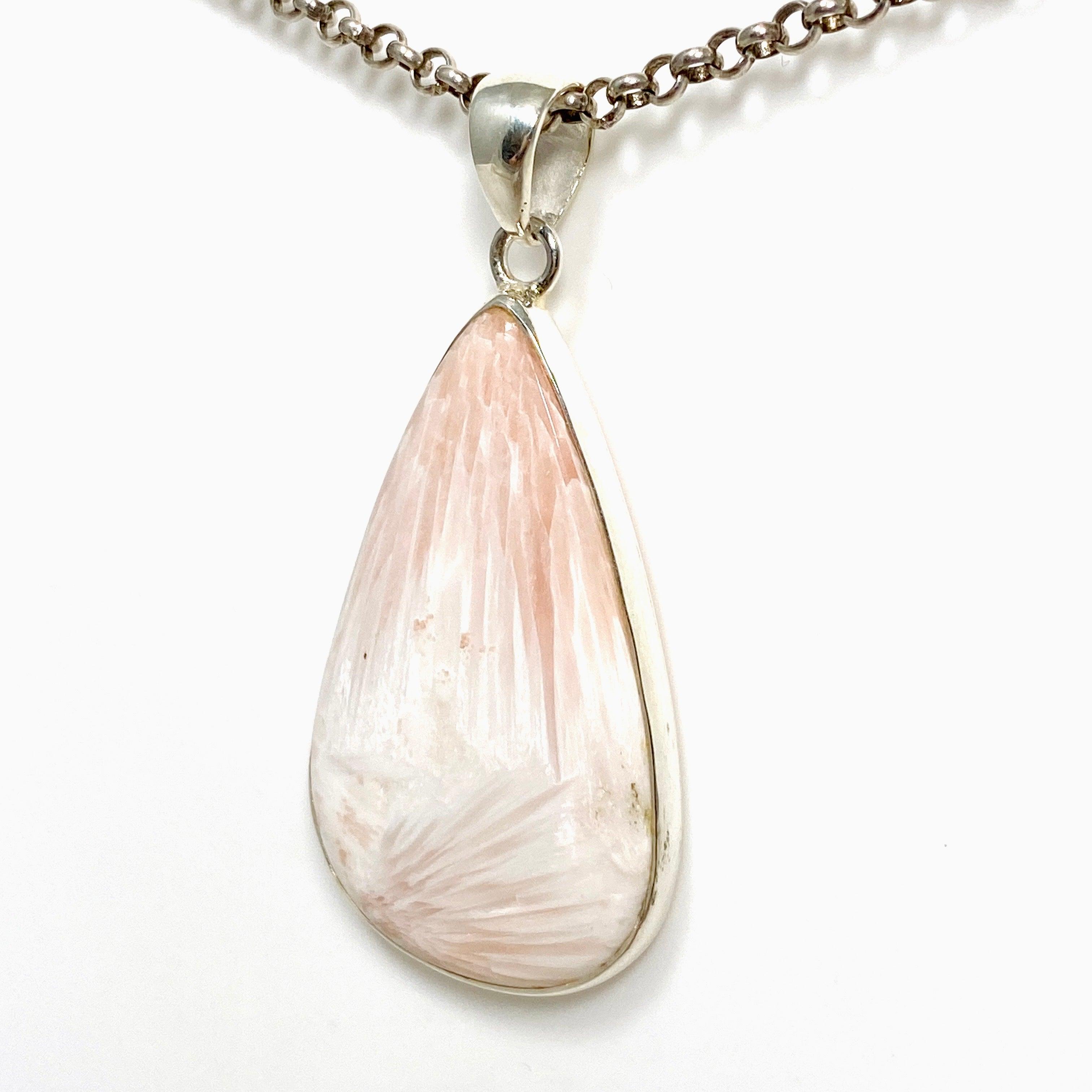 Natural Peach Scolecite Teardrop Pendant Necklace KPGJ4521 - Elegant Healing Crystal Jewelry for Meditation, Energy Balancing & Spiritual Gifts