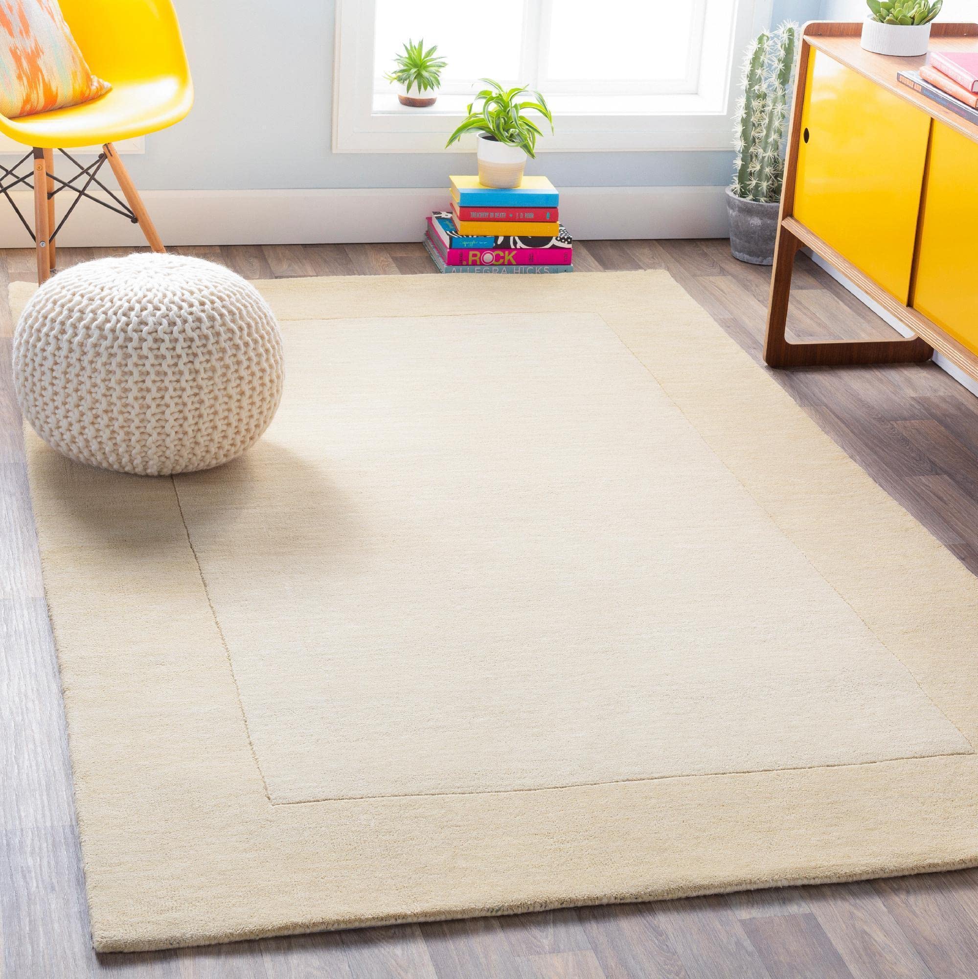 Premium Wool Runner Rug 2x8 - Modern Wheat Design, Cream Area Carpet for Hallway, Kitchen, Bedroom & Living Room - Soft & Durable (2'6