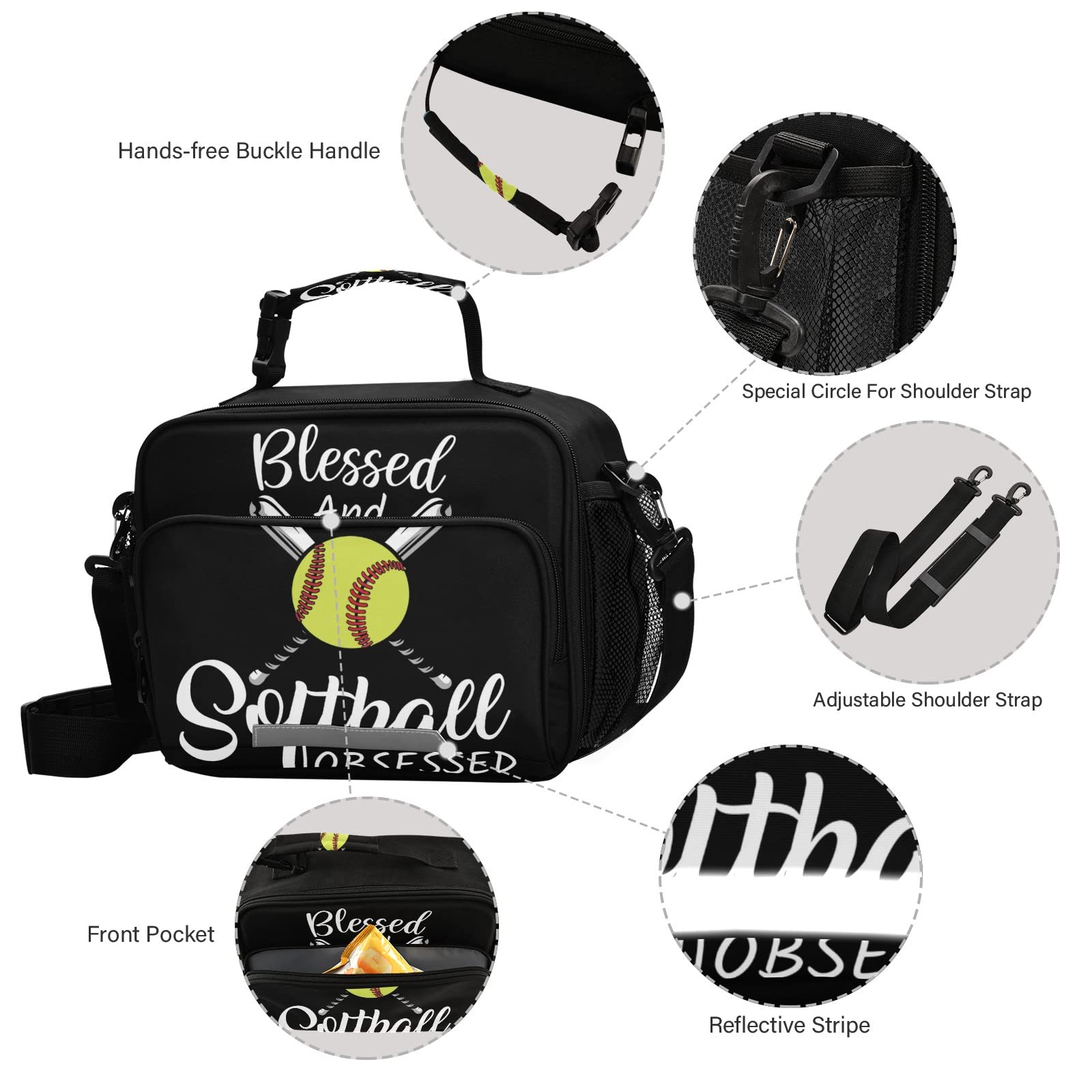 **Insulated Softball Baseball Lunch Bag - Leakproof Cooler Lunch Tote for Men, Women & Kids - Perfect for School, Work, Picnics & Sports Games**