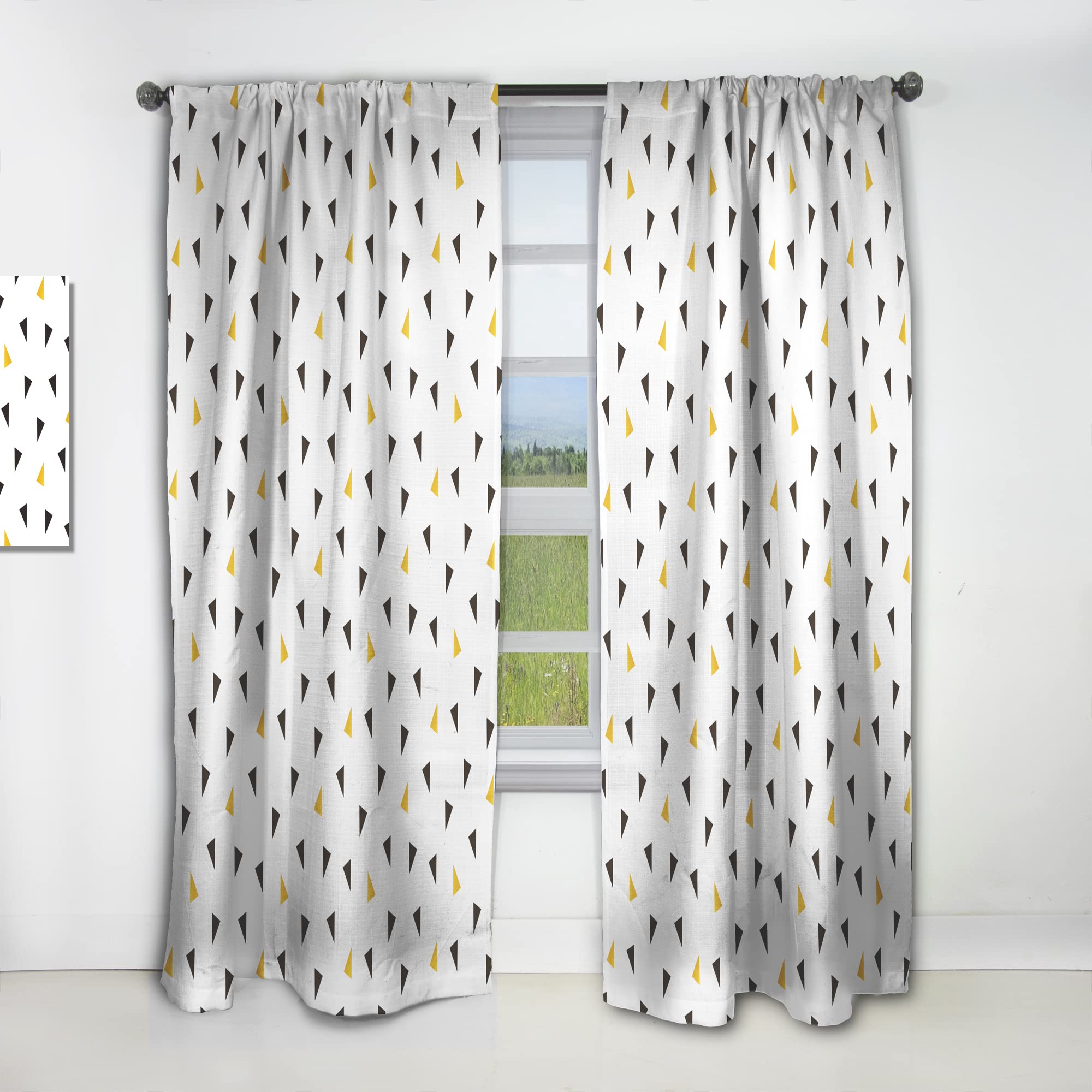 DesignQ Black and Gold Geometric Triangle Pattern Thermal Insulated Curtains - Single Panel 52x120 Inches - Elegant Window Treatments for Bedroom & Living Room - Perfect for Home Decor, Privacy & Light Control
