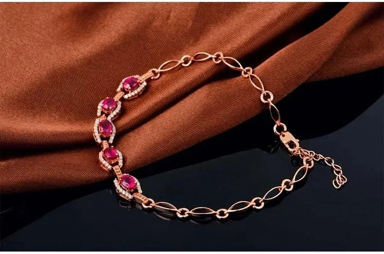 18KT/750 Rose Gold 1.68ct Natural Ruby & 0.32ct Round Cut Diamond Engagement Bracelet - Elegant Jewelry Gift for Women, Perfect for Anniversaries, Weddings & Special Occasions