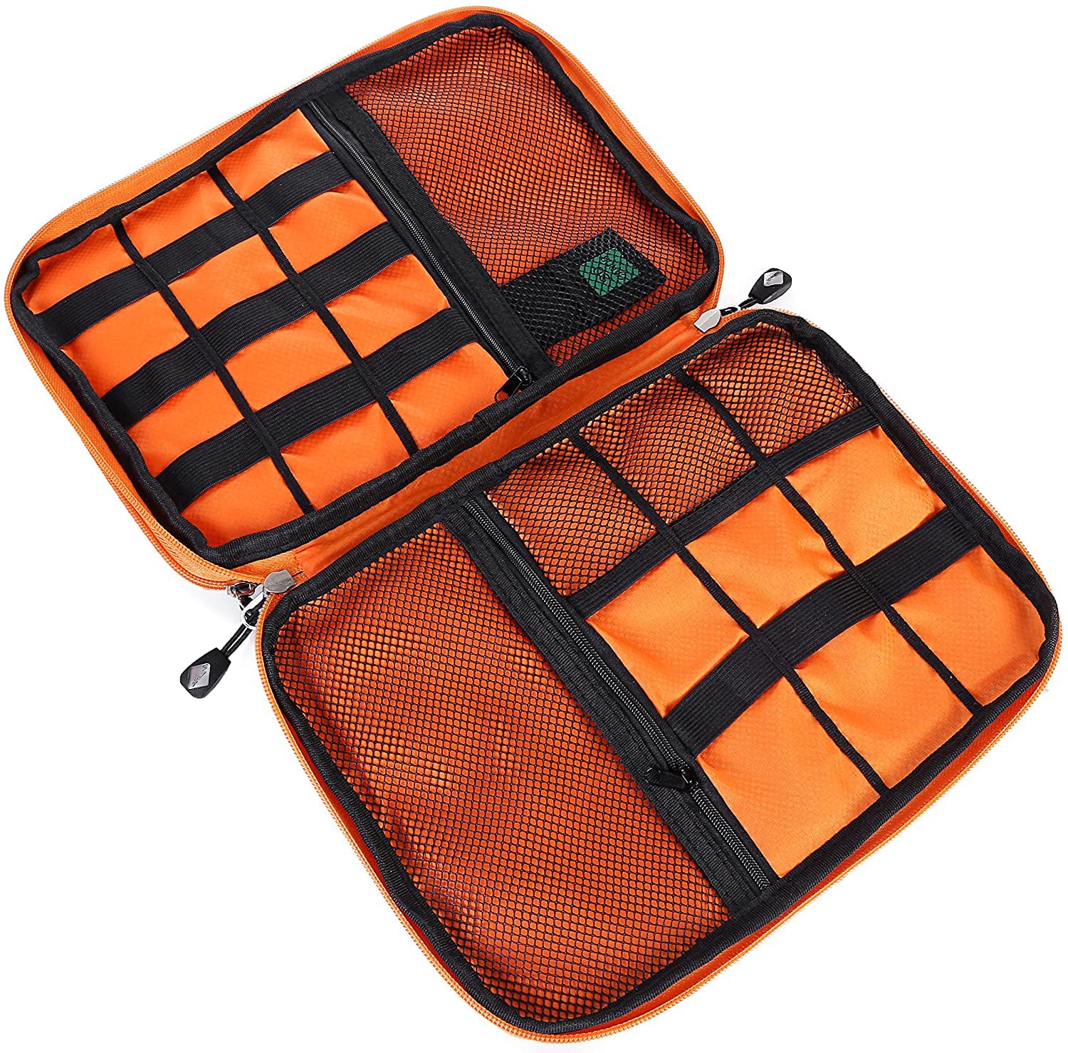 Universal Double Layer Travel Electronics Organizer Case - Portable Cable Management Bag with Carrying Strap for Phone Chargers & Accessories (Grey/Orange) - Perfect for Business Trips, Vacations & Daily Commute