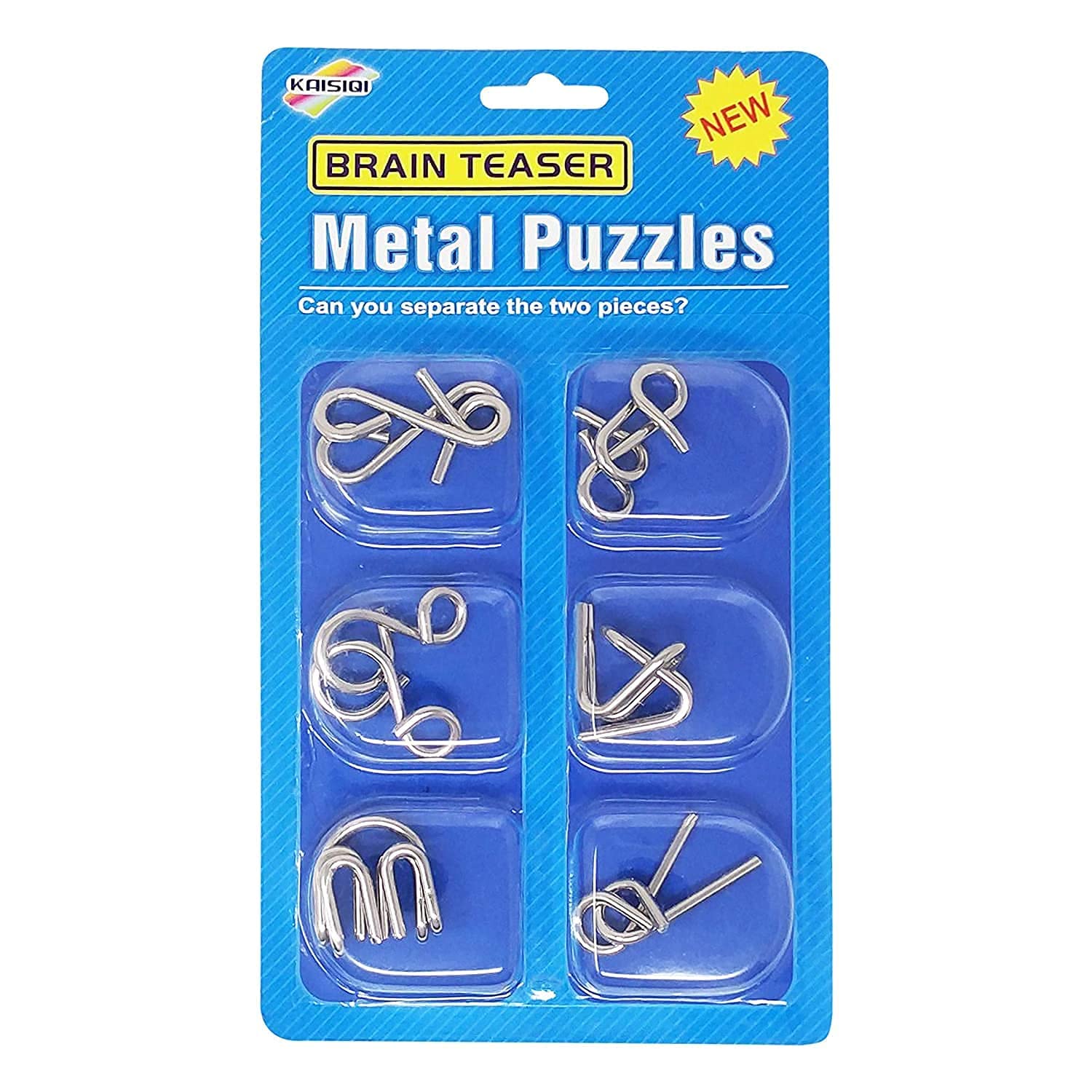 PLUSPOINT 6-Piece Metal Wire Puzzle Brain Teaser Set - IQ Logic Games for Kids & Adults | Perfect for Gifts, Party Favors, Prizes & Educational Play | Unlock Interlocking Disentanglement Challenge Toys for Classroom, Travel & Family Game Night