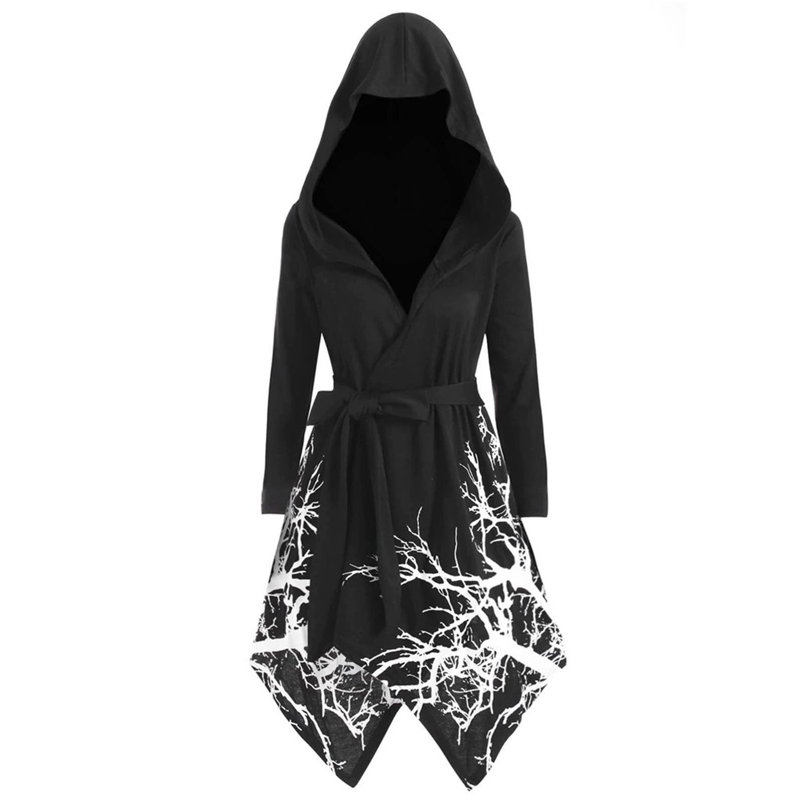 JJHAEVDY Plus Size Halloween Hooded Dress for Women - Lace Up Patchwork Long Sleeve Vintage Costume Maxi Dress | Gothic Party Outfit, Cosplay Costume, Spooky Season Fashion