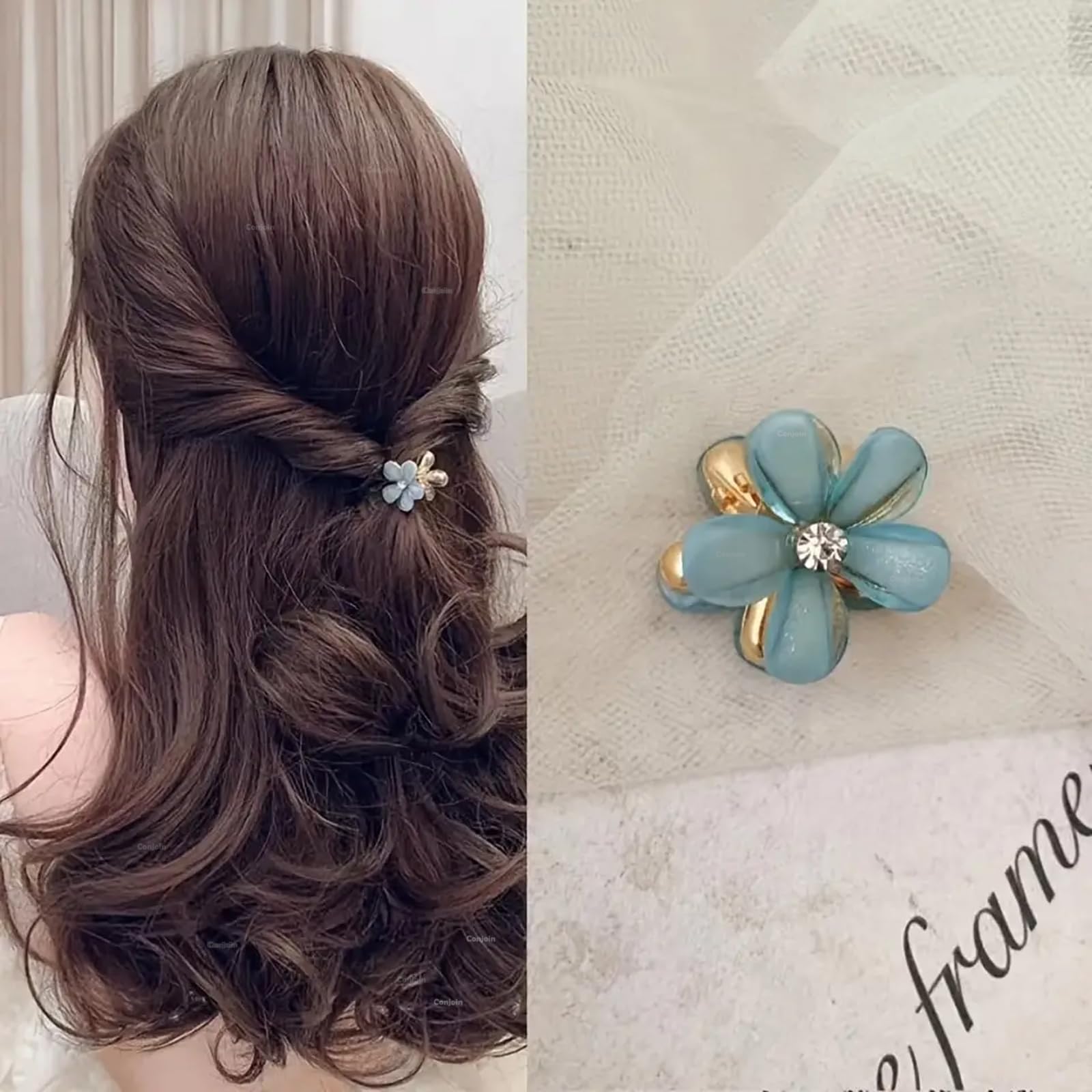 Crystal Rhinestone Hair Claw Clips for Women & Girls - Non-Slip Grip for Thick Hair - Flower Design Hair Clips Set - Perfect for School, Work, and Special Occasions
