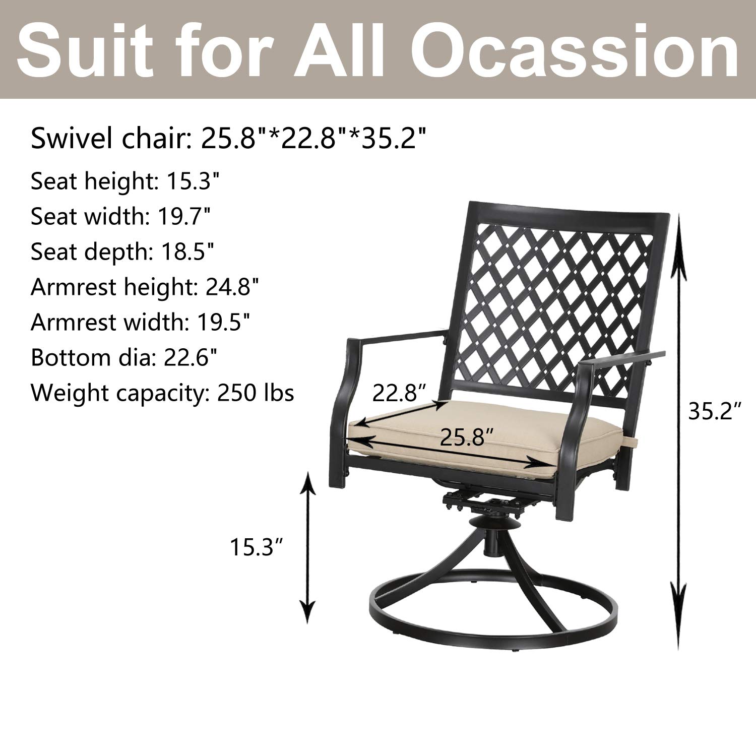 Premium Outdoor Swivel Rocking Chairs - Patio Lounge Bistro Set with Metal Frame, Comfortable Armrests - Perfect for Garden, Backyard, Poolside Relaxation (Set of 2, Beige)