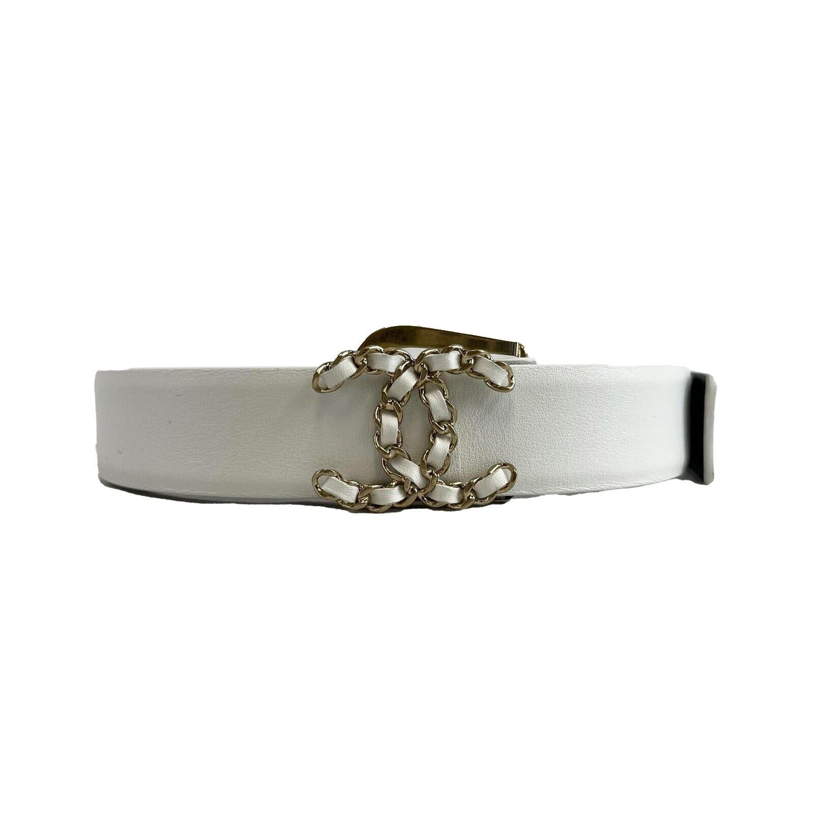 Chanel 21P New with Tags CC White Leather Belt Size 75 - Luxury Fashion Accessory for Women, Perfect for Dresses, Jeans & Office Outfits