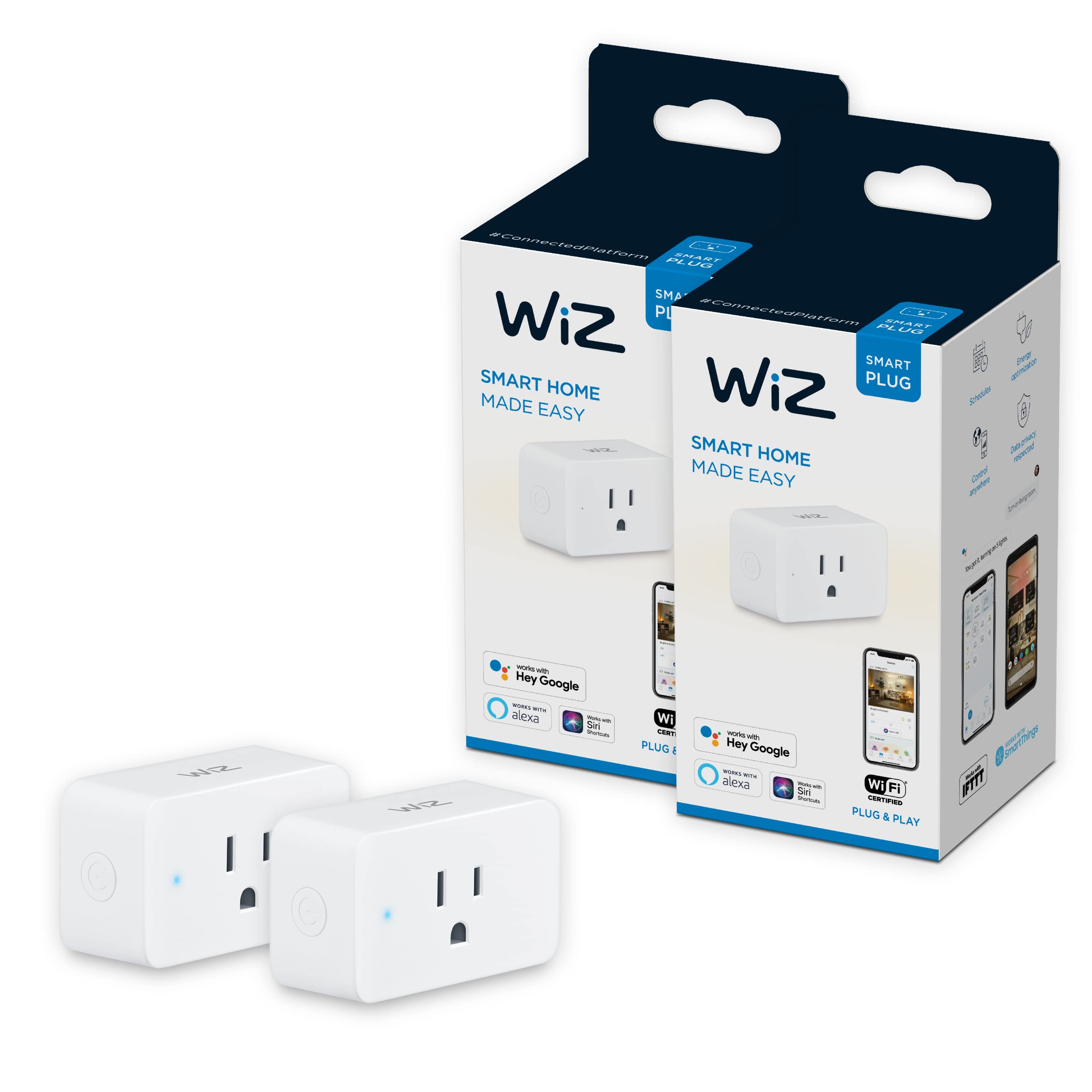 WiZ Smart Plug 2-Pack - WiFi Outlet Works with Alexa & Google Home - White - Control Appliances Remotely for Home Automation & Energy Savings