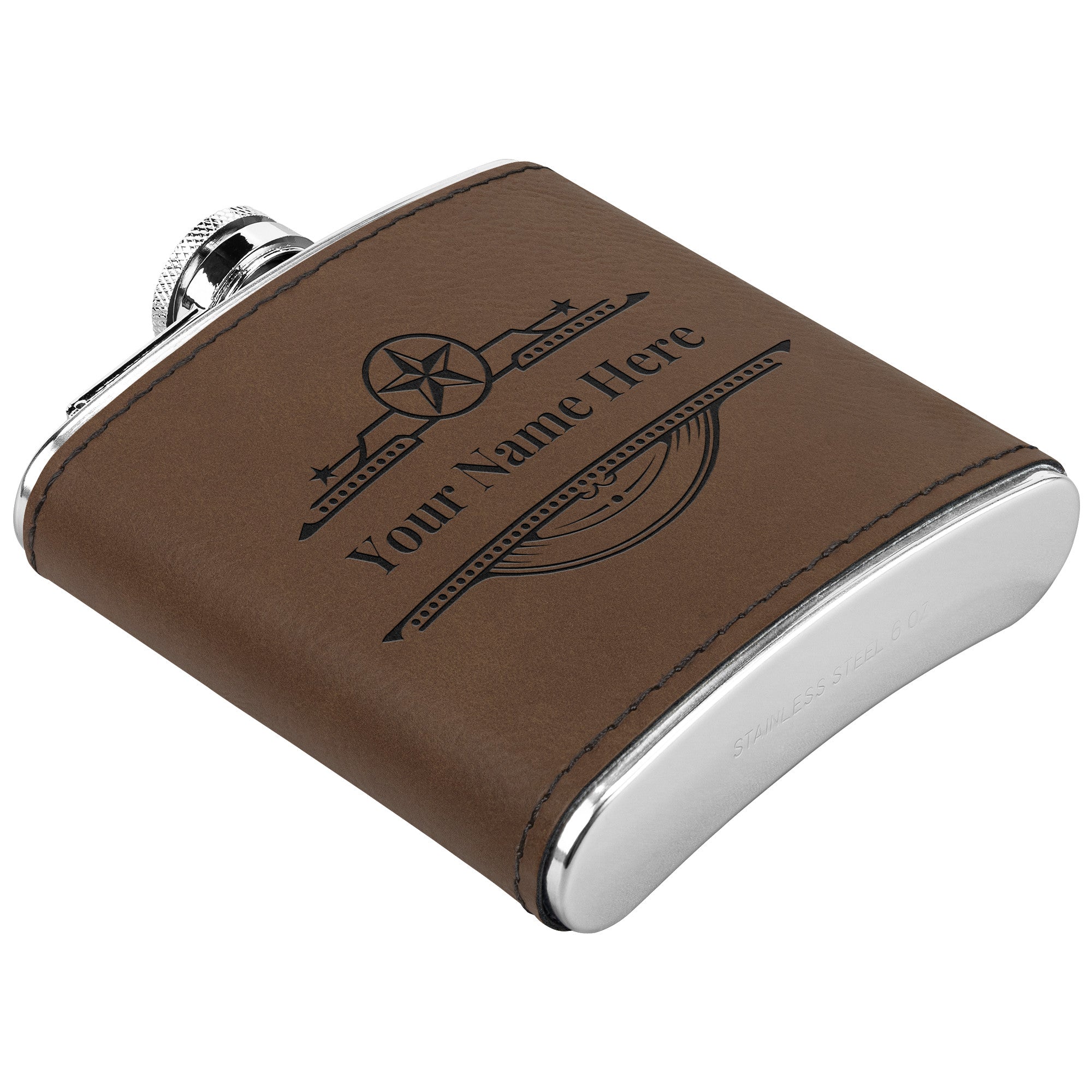 Personalized Engraved Leather Flask with Name - Stainless Steel Western Style Whiskey Flask for Outdoor Camping, Hunting & Gifts