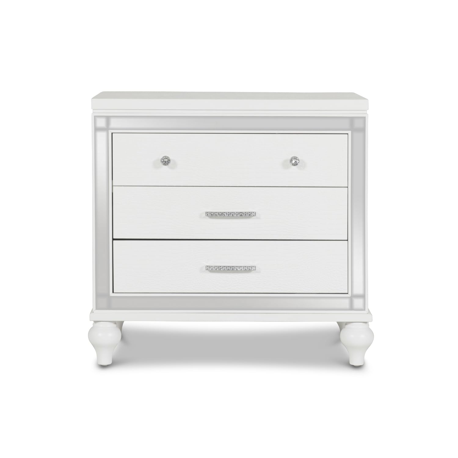 Valentino Solid Wood 3-Drawer Nightstand - Classic White Bedside Table for Bedroom, Living Room & Office Furniture