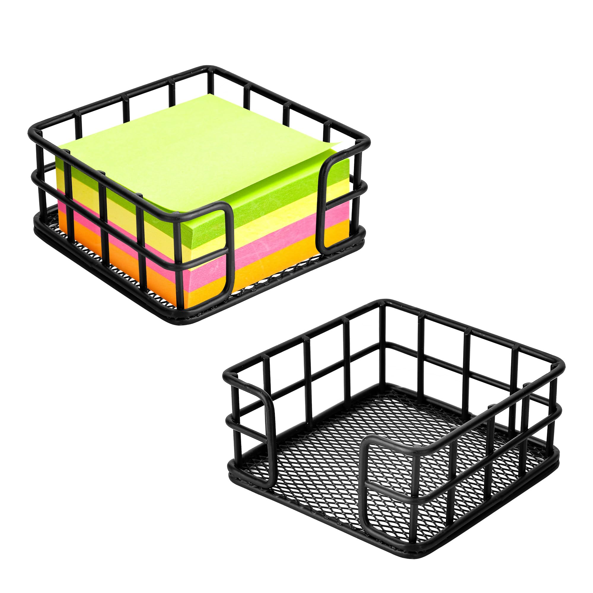 2 Pack Black Metal Mesh Sticky Note Holder - Memo Cube Dispenser & Desk Organizer for Home, School, Office - Perfect for Note-Taking, Reminders & Workspace Organization