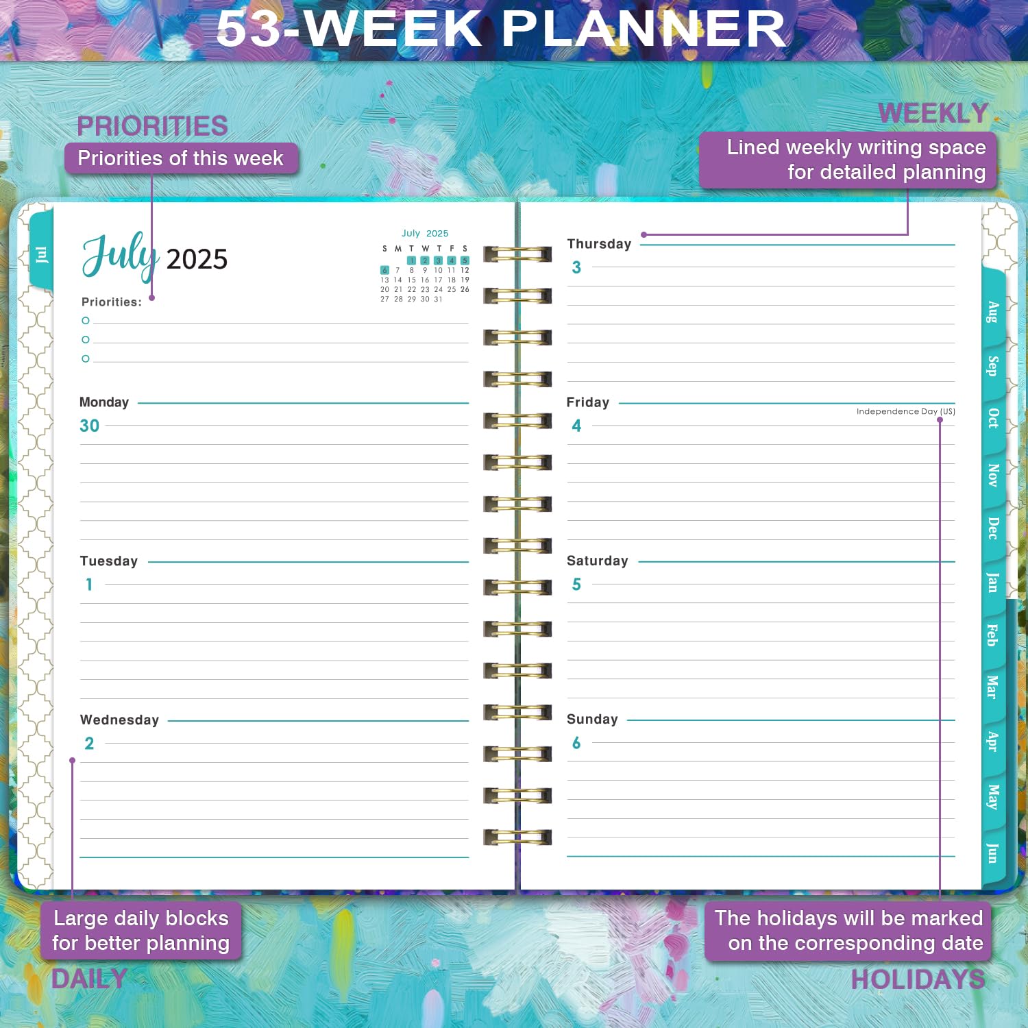 2025-2026 Academic Planner | July 2025 to June 2026 | Weekly & Monthly Organizer with Tabs | 6.3
