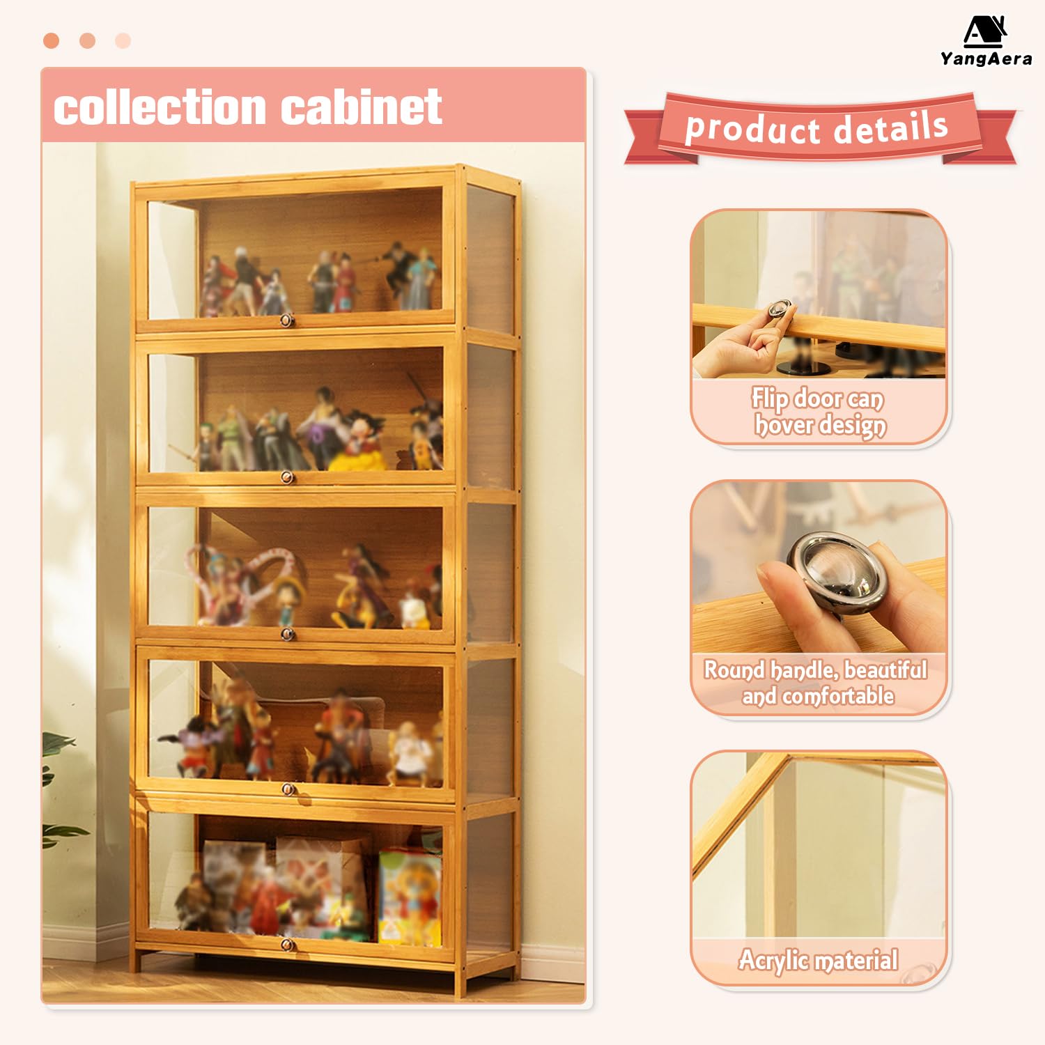 Modern Acrylic Door Display Cabinet - Minimalist 4-Tier Glass Curio Shelf with Bamboo Frame, Easy Assembly (31.5 Inch Length) - Perfect for Showcasing Collectibles, China, or Retail Displays in Living Rooms & Stores