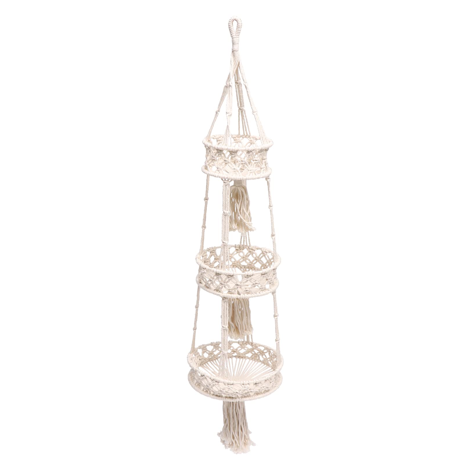 IMIKEYA 3-Tier Macrame Hanging Planter - Cotton Rope Hanging Basket for Plants & Fruits | Space Saving Kitchen Decor, Indoor Plant Holder & Produce Storage | Perfect for Home, Apartment, Balcony & Garden Decor