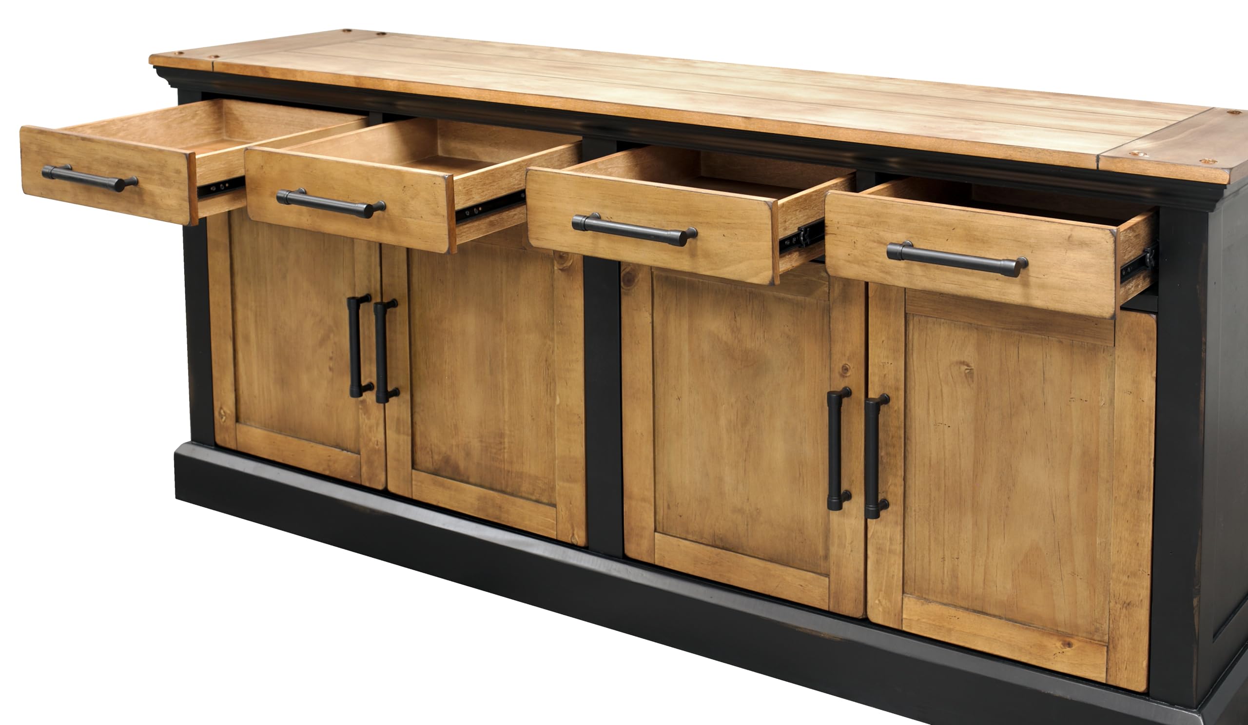 Martin Furniture Storage Credenza with 4 Drawers - Solid Wood TV Stand for Living Room, Home Office - Rustic Brown Media Console for TV, Books & Decor Storage