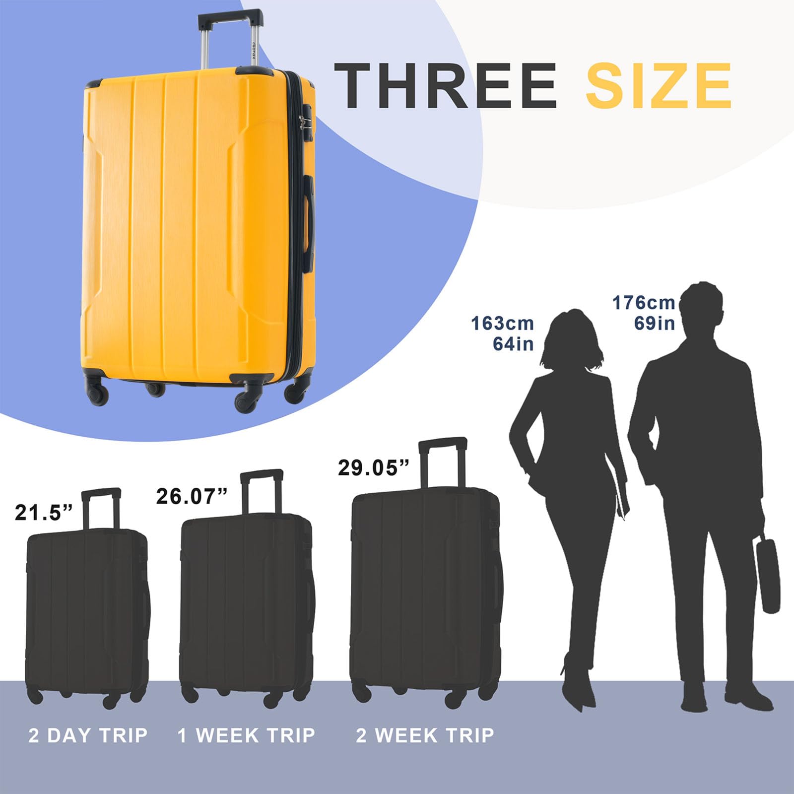 Merax 3-Piece Hardside Luggage Set with Wheels - Expandable & Lightweight Suitcase for Men & Women (Yellow) | Perfect for Air Travel, Business Trips & Family Vacations