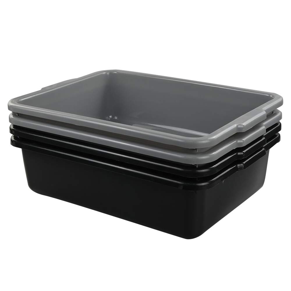 13L Plastic Commercial Tote Box with Lids - Heavy Duty Bus Tubs for Restaurant, Kitchen & Food Service - Durable Storage Containers for Dishwashing, Organization & Transport (4-Pack)