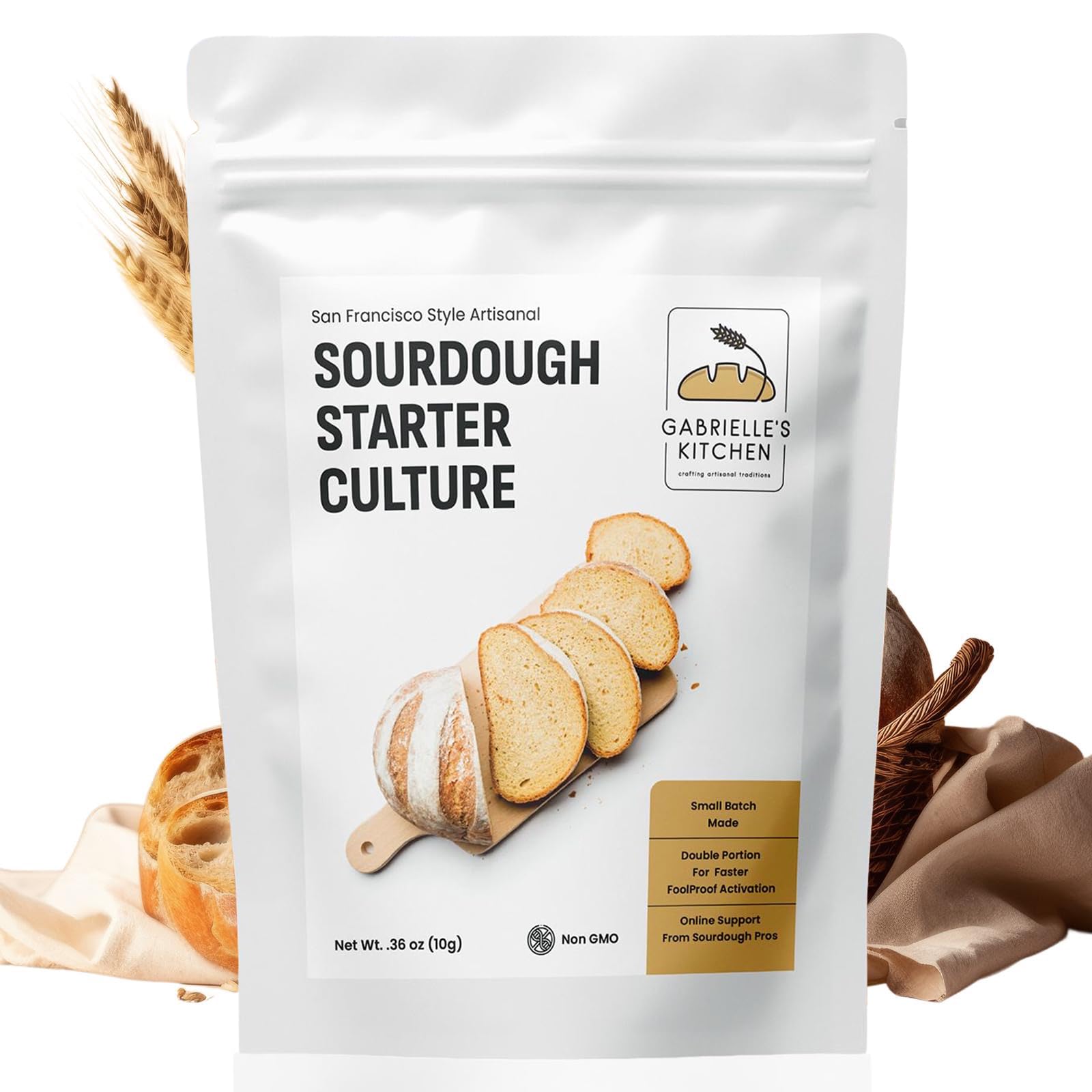 Gabrielle's Kitchen San Francisco Sourdough Starter Culture - Dehydrated Sourdough Flakes for Homemade Bread Baking (48-Hour Activation) | Perfect for Artisan Loaves, Pizza Dough & Family Baking Traditions