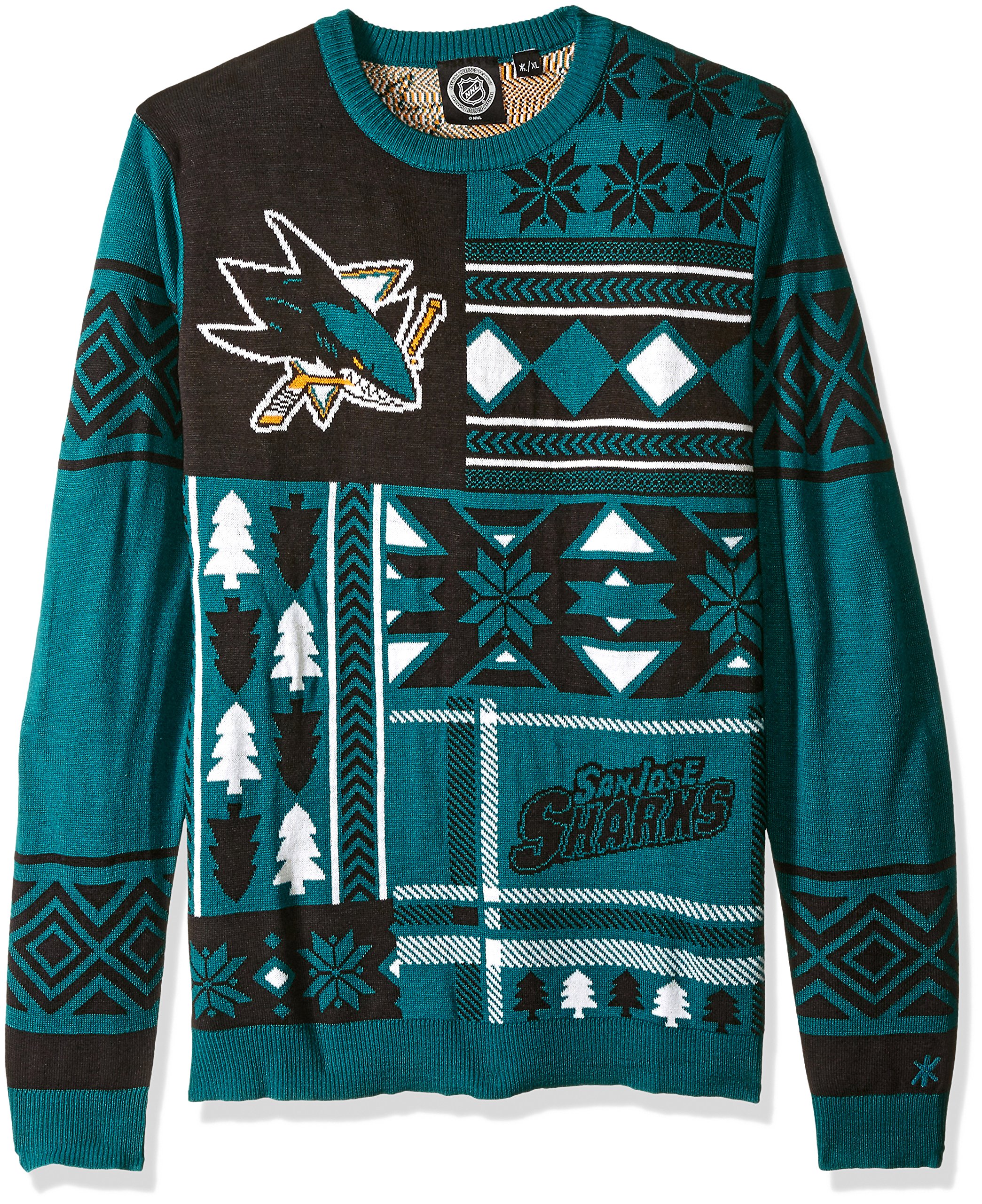 San Jose Sharks Embroidered Patches Ugly Christmas Sweater - Small Size, Holiday Party Crewneck Pullover for Men & Women - Perfect for Xmas Gifts, Office Parties & Festive Gatherings