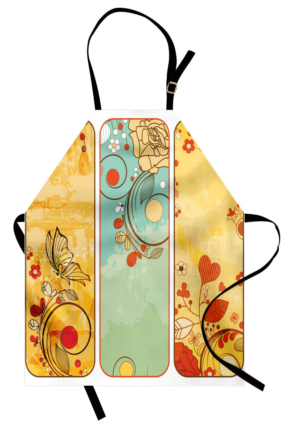 Ambesonne Vintage Apron - Floral Butterfly & Heart Design Retro Kitchen Bib - Adjustable Neck for Cooking, Baking, Gardening - Unisex Home & Cafe Use