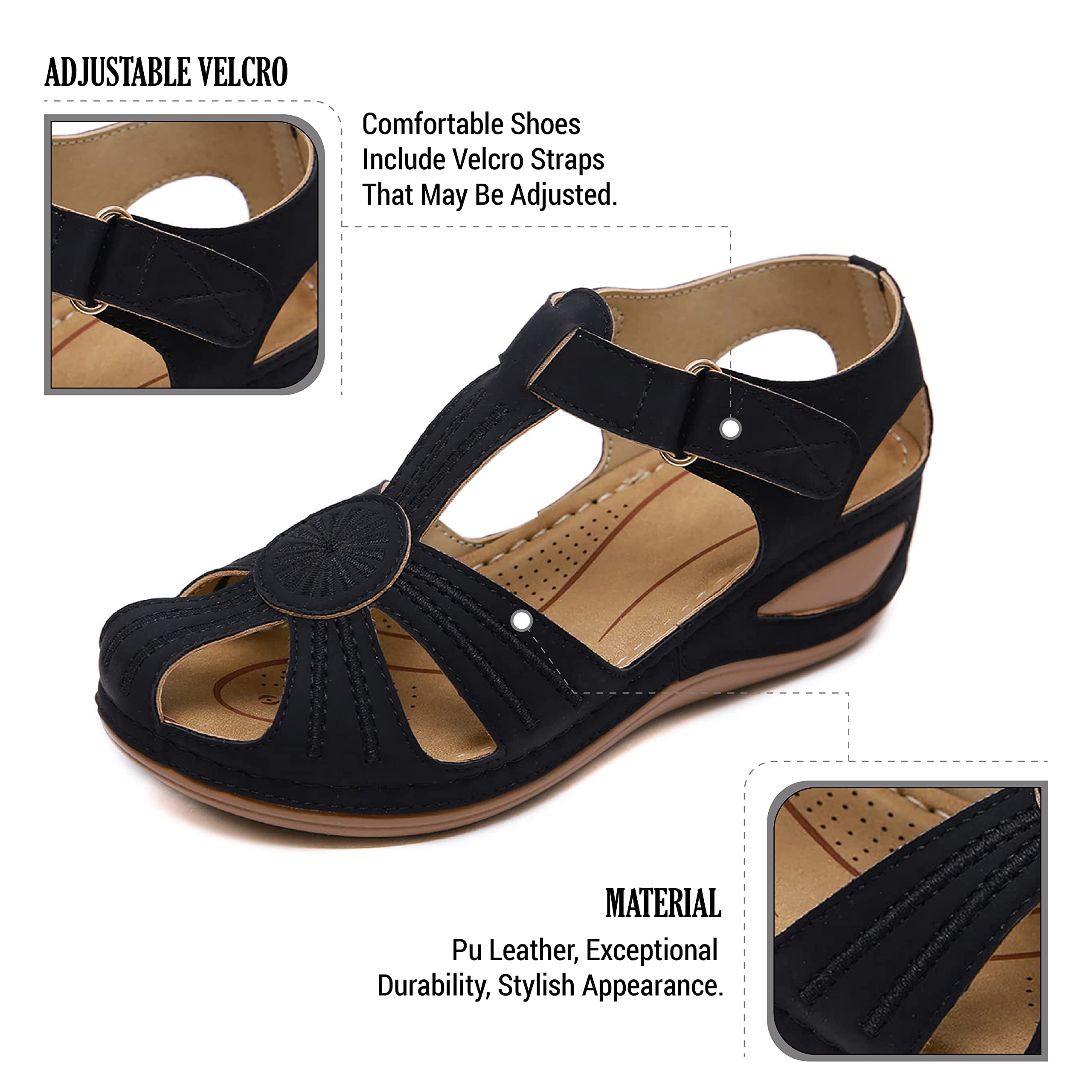 VIMISAOI Women's Closed Toe Wedge Sandals - Comfortable & Dressy Casual Shoes for Summer, Beach, Office & Party Wear
