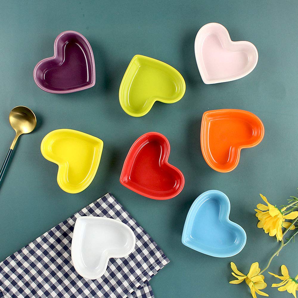 FUYU Heart Shaped Ceramic Ramekin Bowls - 4-Piece Set for Souffle, Pudding, Snacks & Dipping | Oven & Microwave Safe | Perfect for Valentine's Day, Parties & Home Decor