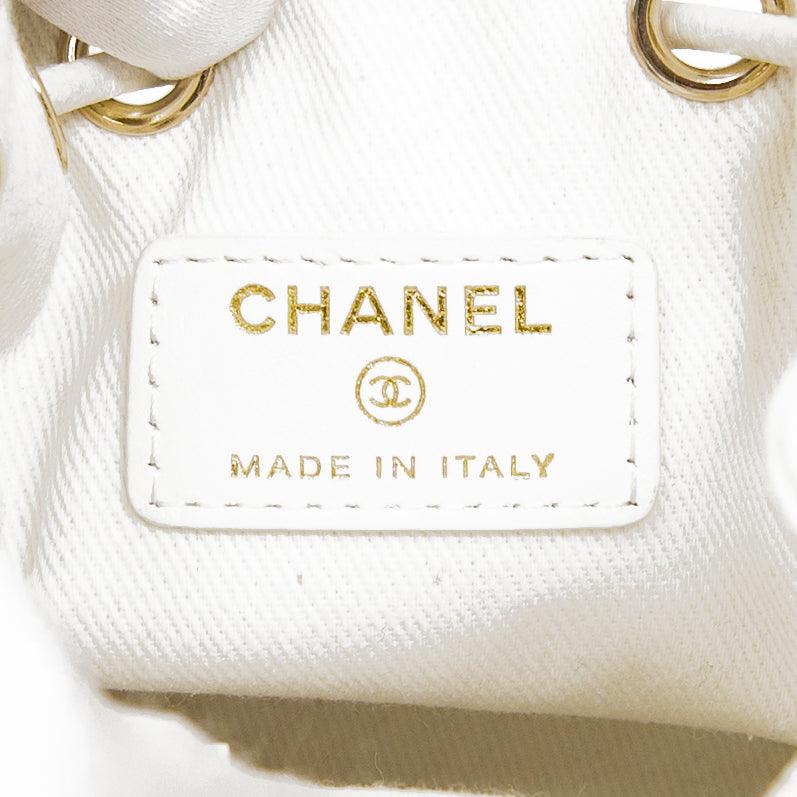 Chanel White Mini Pocket Bucket Bag - Luxury Crossbody Handbag for Women | Perfect for Date Night, Shopping & Travel