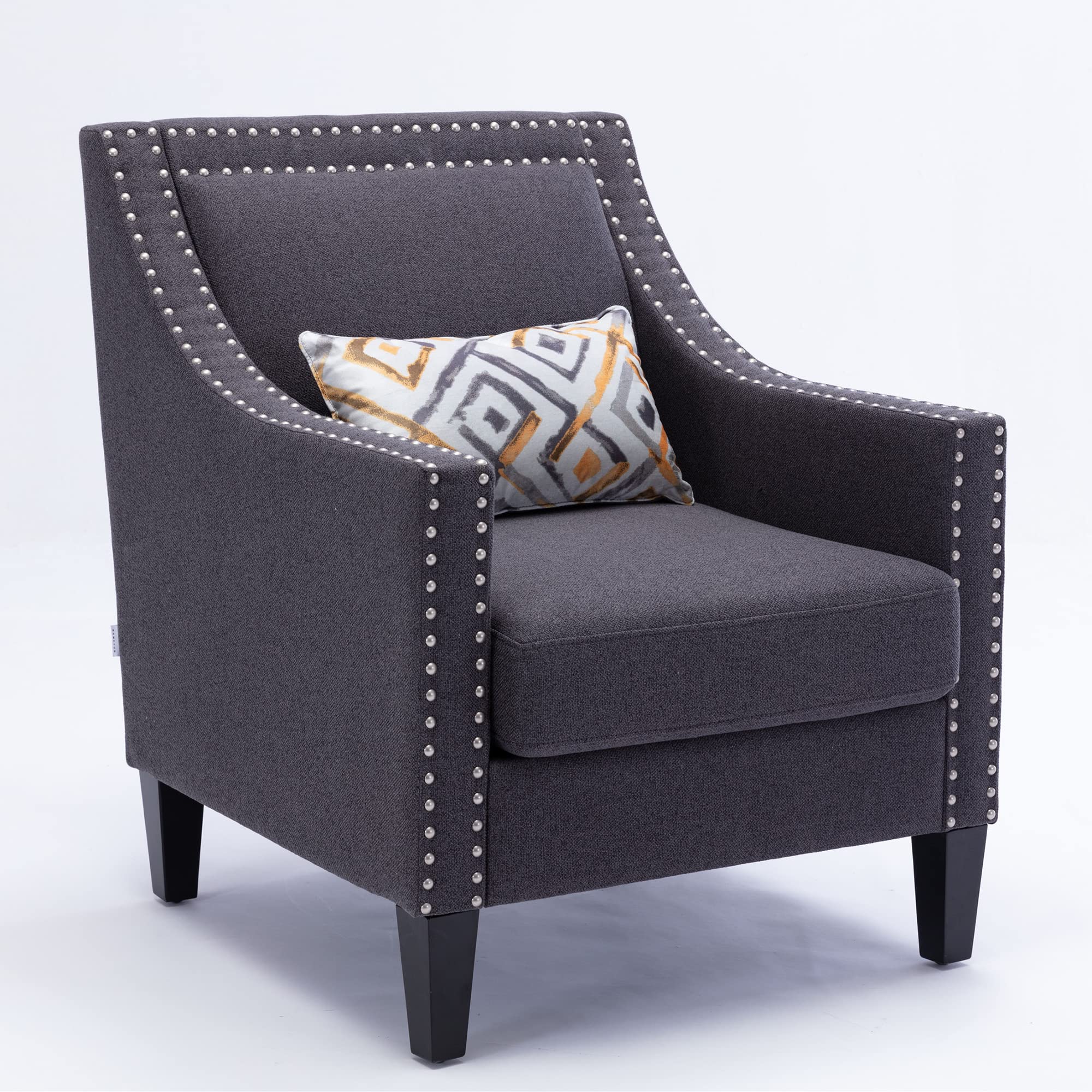 HomSof Accent Armchair - Modern Living Room Chair with Nailhead Trim & Solid Wood Legs, Black Upholstered Lounge Chair - Perfect for Home Office, Reading Nook or Bedroom Sitting Area