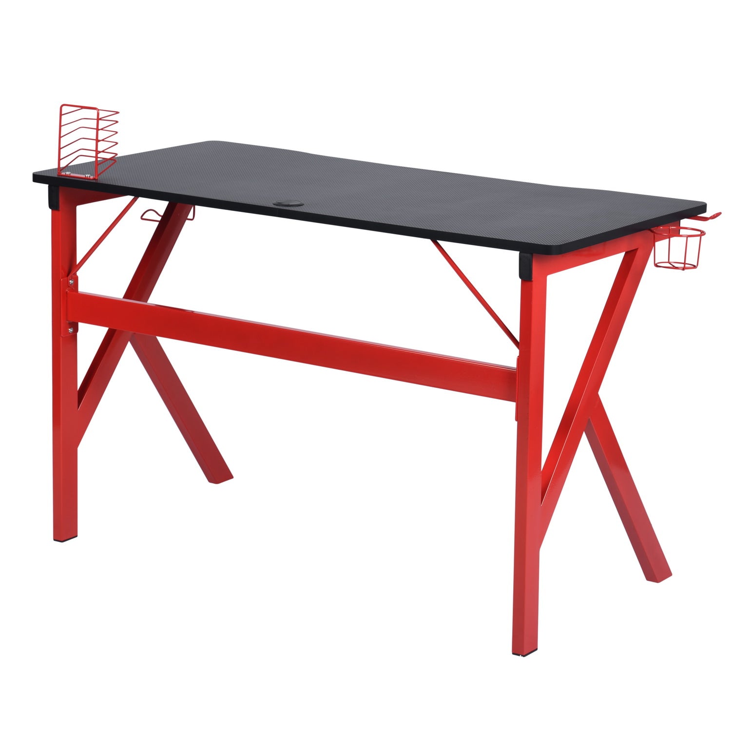 Modern Black & Red Computer Desk - Scratch Resistant, Waterproof Surface with Multiple Features - Model Ally - Perfect for Home Office, Gaming Setup & Small Workspaces