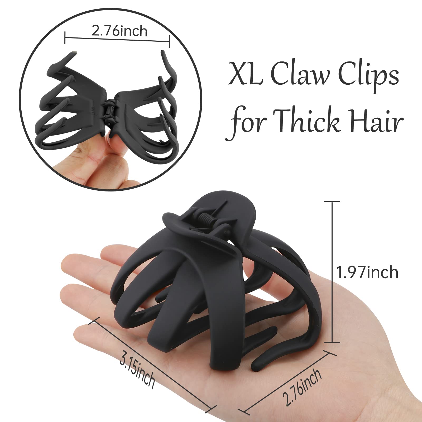 Jumbo Octopus Hair Clips - Matte Black Claw Clips for Thick Hair (5 Pack) - Perfect for Long Hair Styling