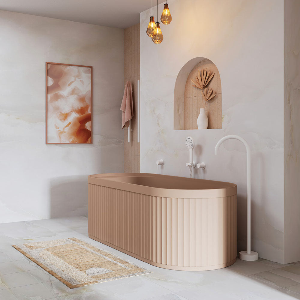 Fienza ST20 1700D Minka Solid Surface Freestanding Bathtub - 1700mm Modern Acrylic Bath Tub with Non-Slip Base in Dusk Color - Perfect for Luxury Bathrooms, Spa Retreats & Master Suite Relaxation