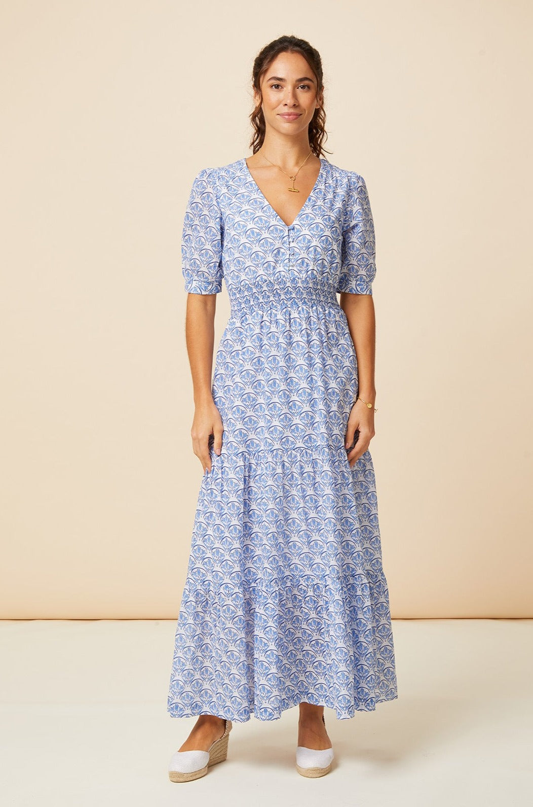 Billie Short Sleeve Dress - White & Blue | Casual Summer Dress for Women | Perfect for Beach, Vacation & Everyday Wear