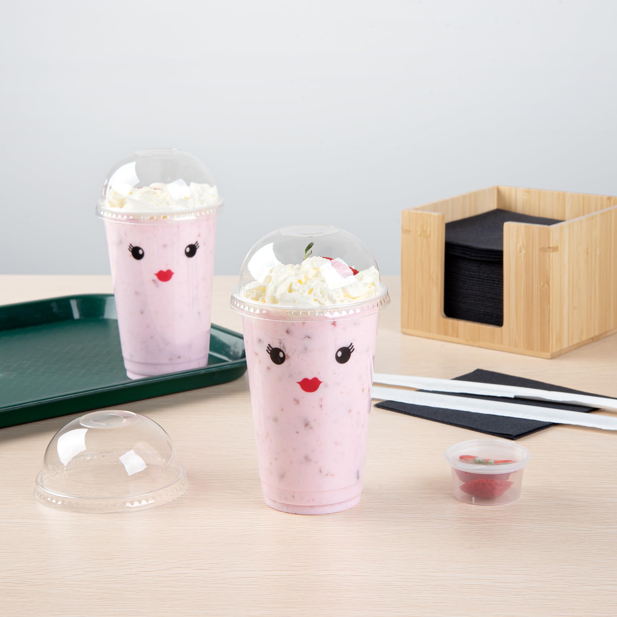 Visage Dome Lids for 9, 12 & 16 Oz Disposable Cups - 100 Clear Plastic Drinking Cup Lids with Straw Slot | Recyclable & BPA-Free | Perfect for Restaurants, Cafes, and Takeout Services