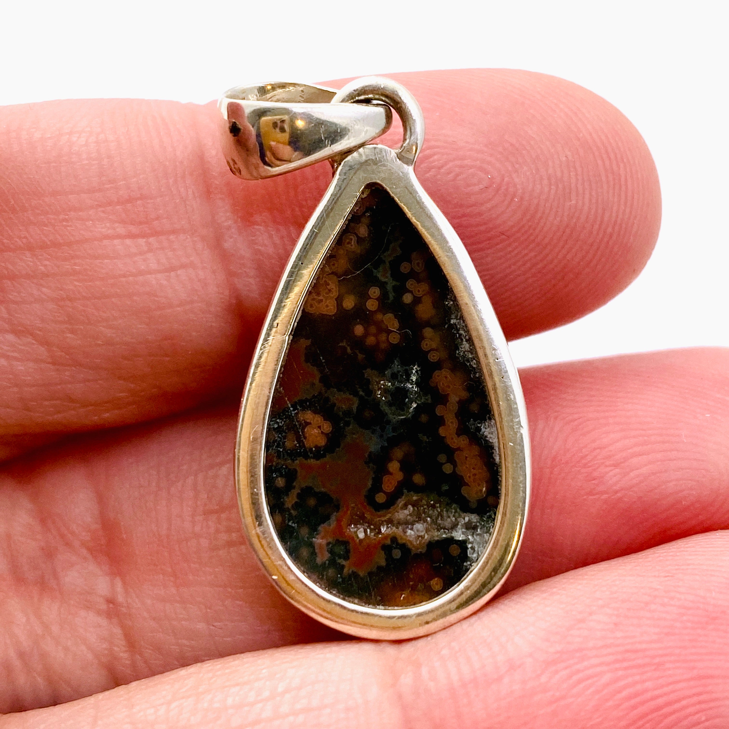 Natural Ocean Jasper Teardrop Cabochon Pendant Necklace - Handmade Gemstone Jewelry PPGJ1003 for Women's Boho Style & Spiritual Healing