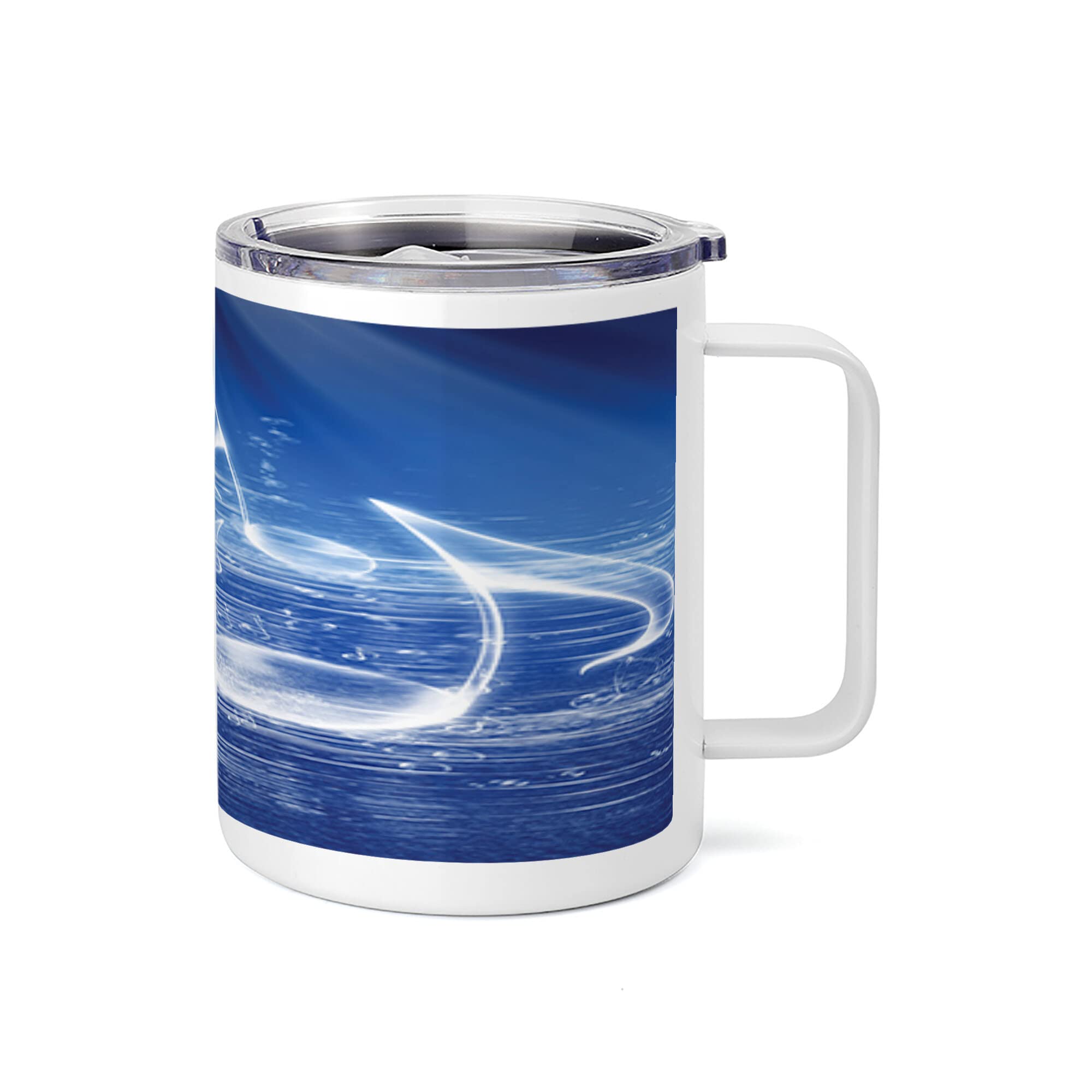 Ambesonne Music Themed 10 Oz Stainless Steel Vacuum Insulated Mug - Leakproof Travel Cup with Musical Notes & Dancing Waves Design - Perfect for Outdoor Hiking, Camping, Picnics & Office Use - Blue