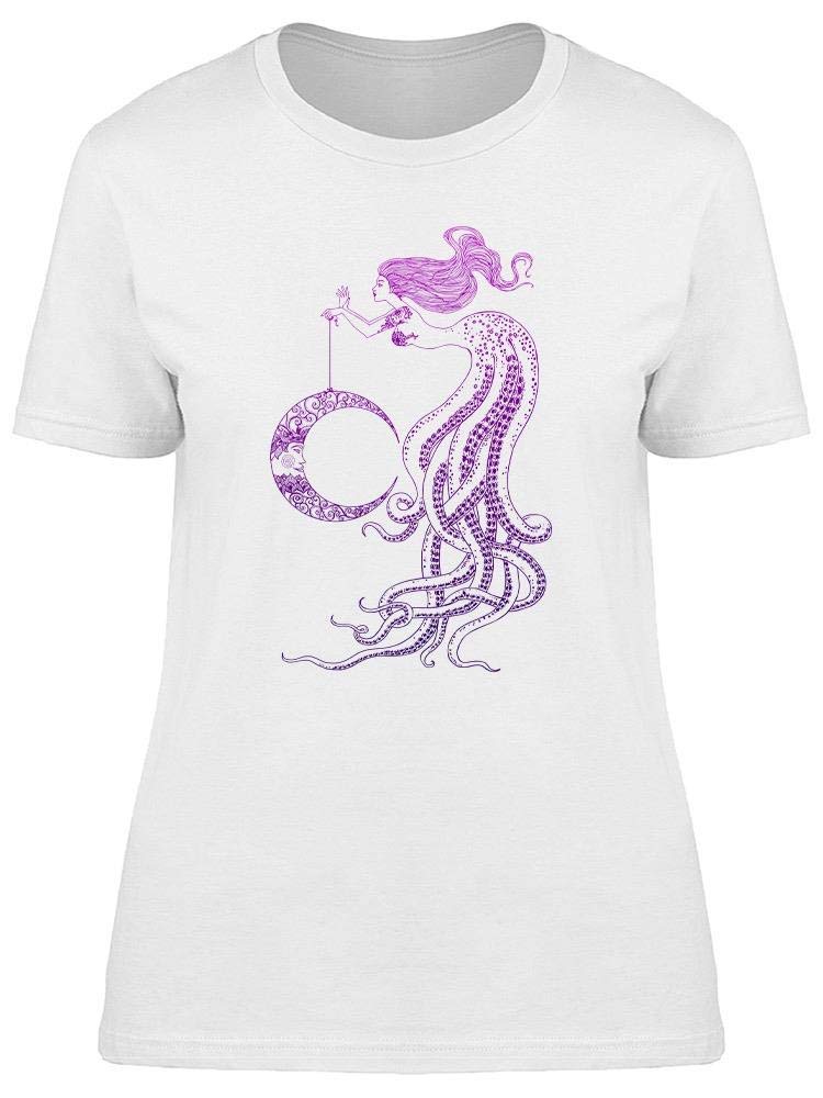 Mermaid Holding The Moon Graphic T-Shirt for Women | Cute Casual Tee for Beach, Summer & Festival Outfits