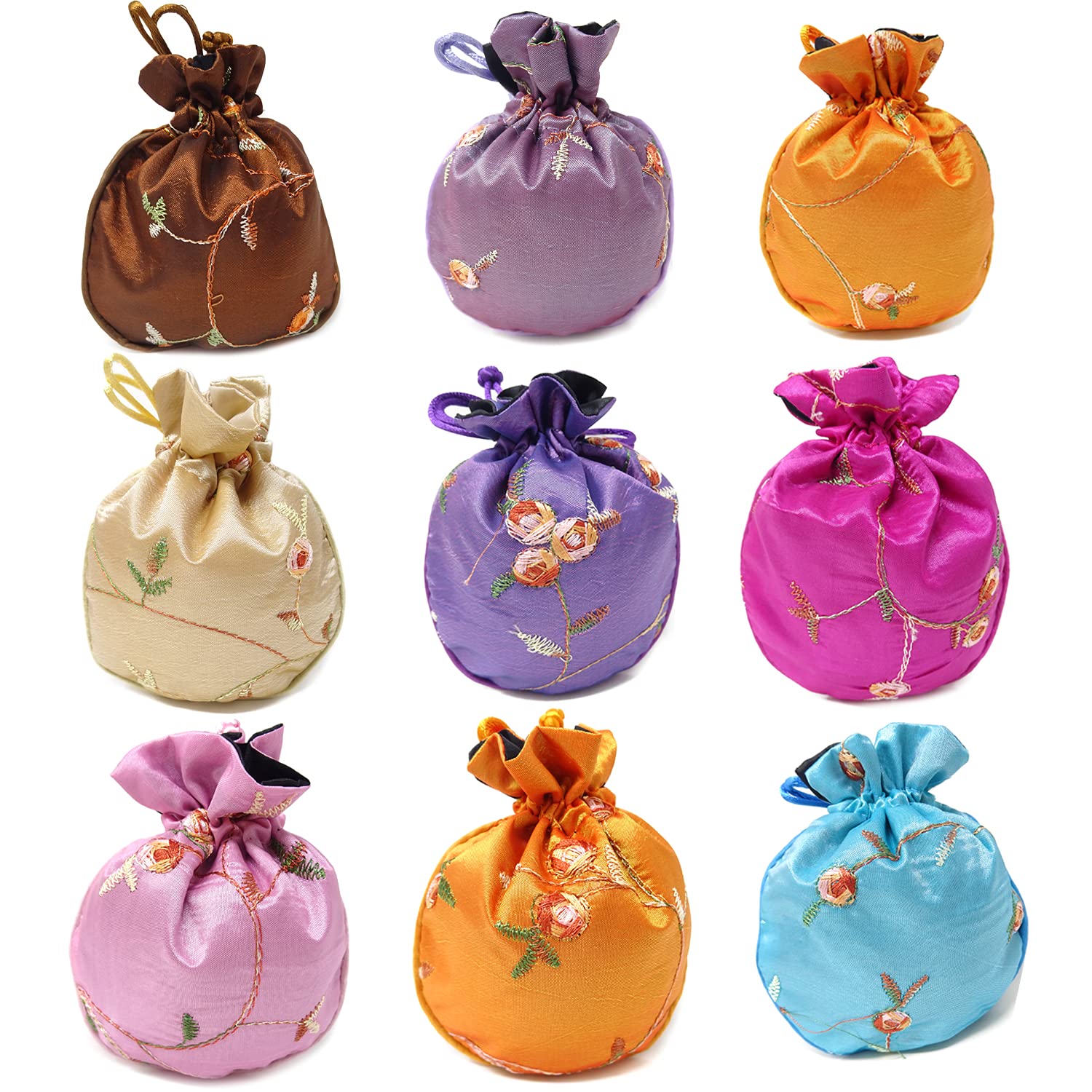 Honbay 9PCS Silk Brocade Drawstring Jewelry Pouches - Elegant Coin Purses & Gift Bags for Jewelry, Rings, Coins - Perfect for Wedding Favors, Bridesmaid Gifts & Party Giveaways