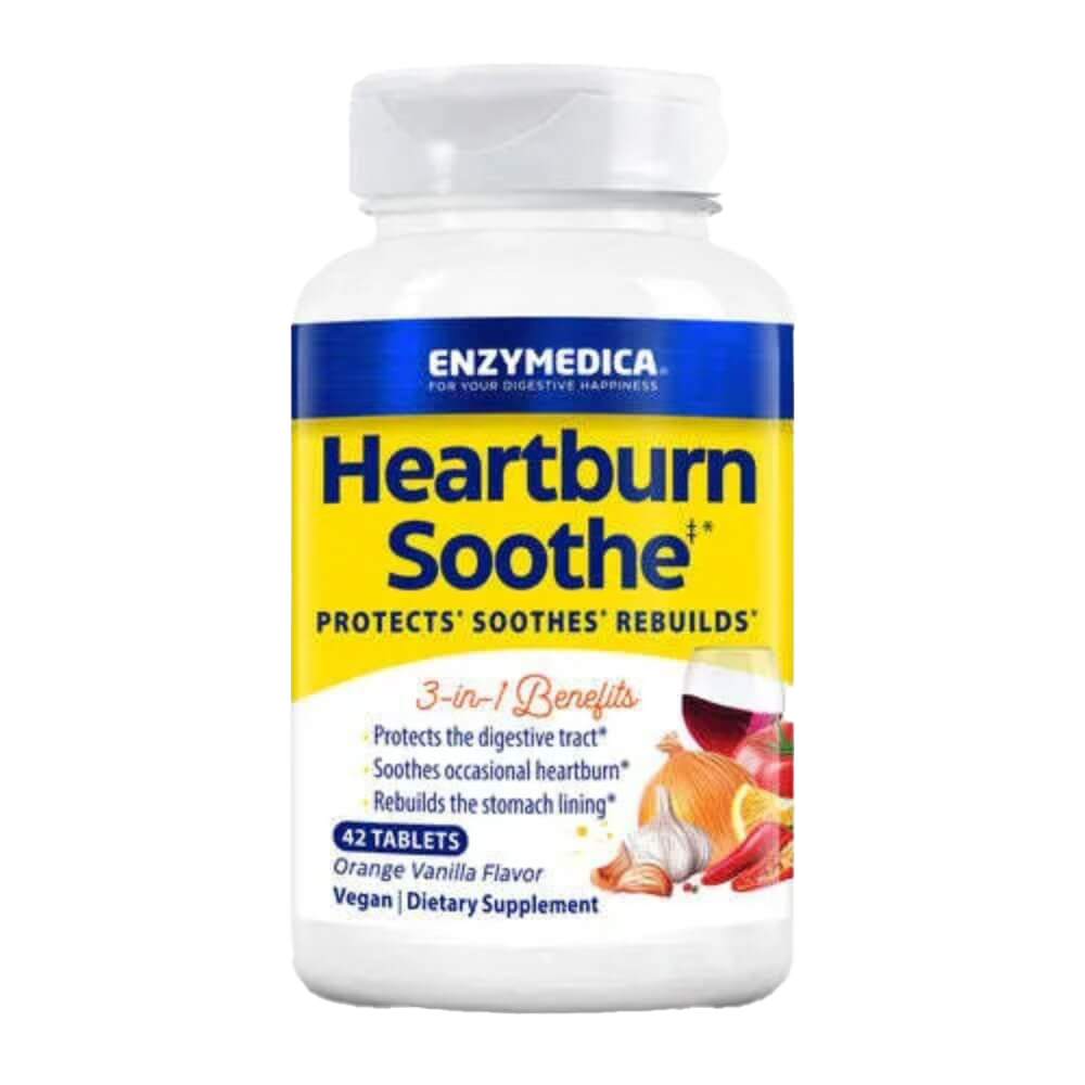 Enzymedica Heartburn Soothe Vanilla Orange Chewable Tablets - 42 Count | Natural Digestive Relief for Acid Reflux & Indigestion | Perfect for After Meals & Occasional Heartburn